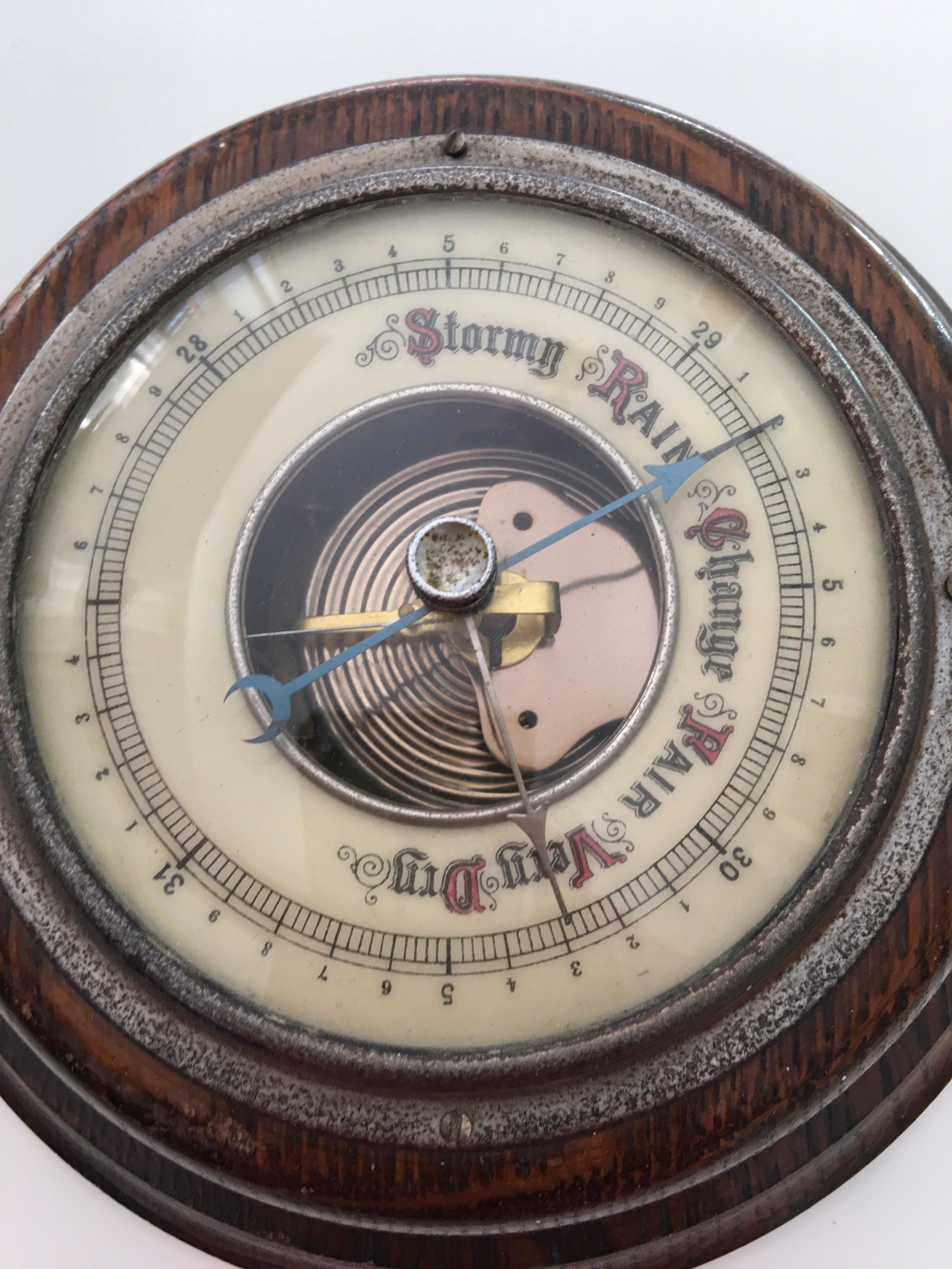 Mid-20th Century Antique Oakwood Wall Barometer For Sale