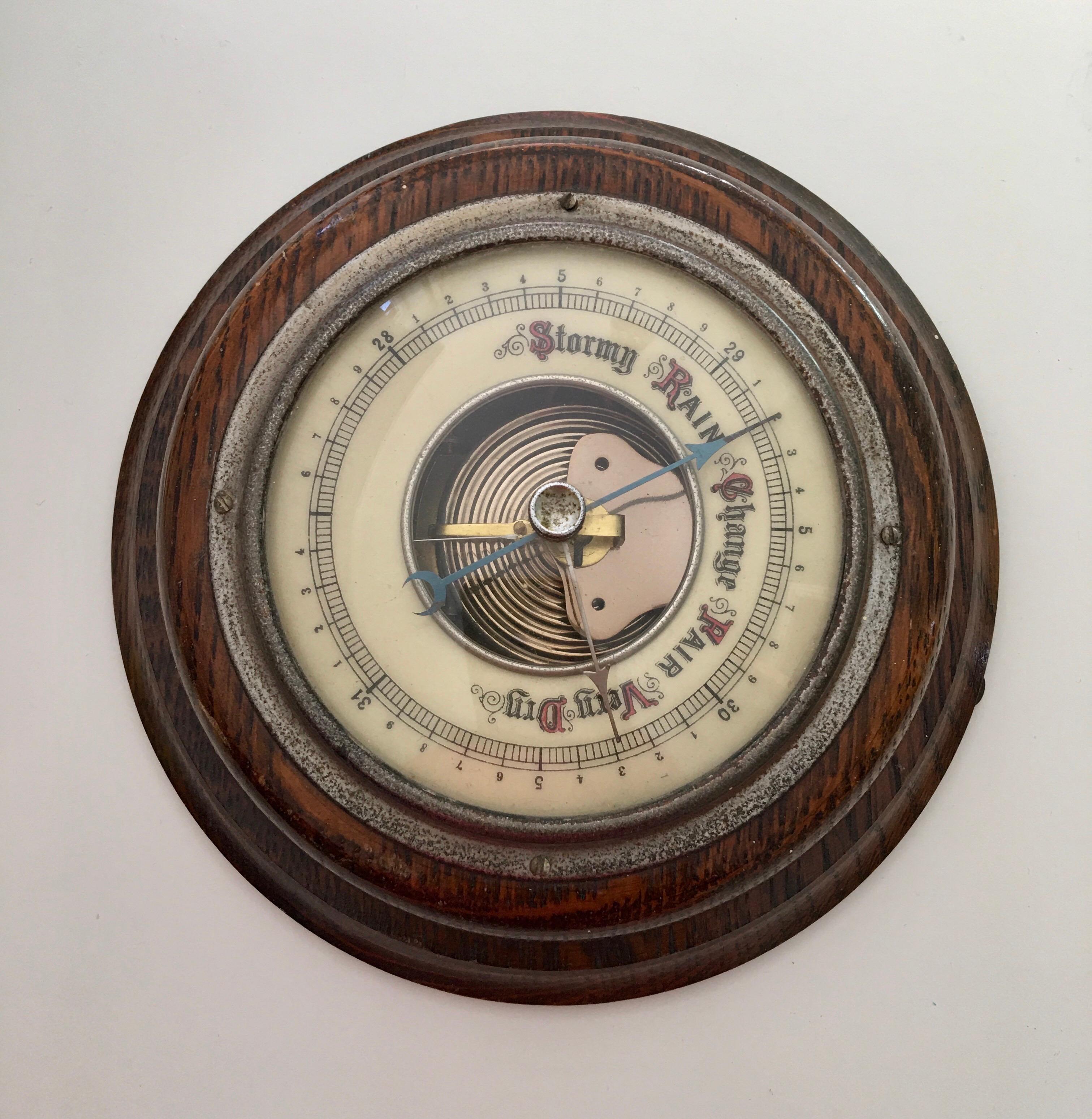 Hardwood Antique Oakwood Wall Barometer For Sale