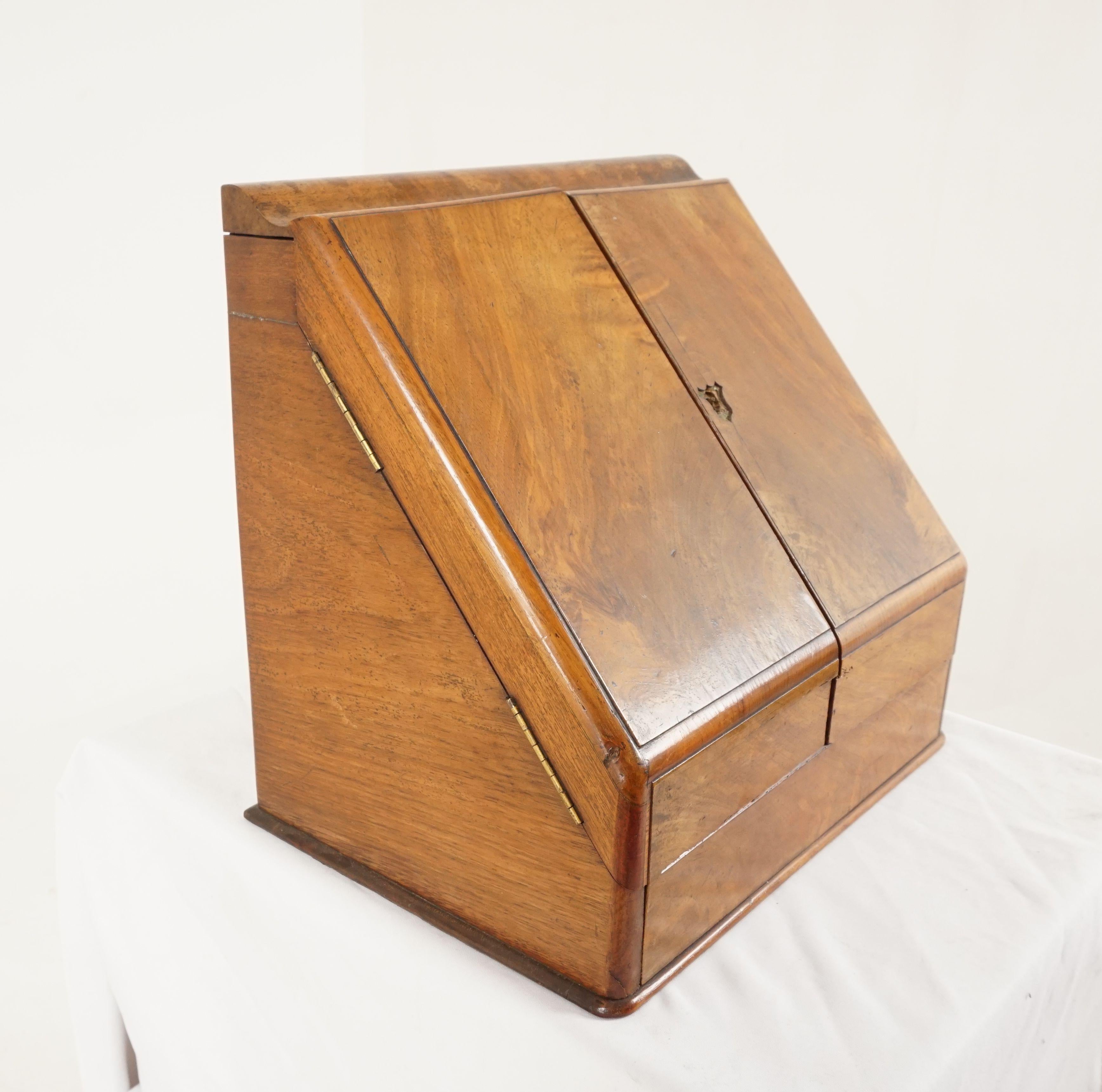 Walnut Antique Oak Writing Box, Stationary Cabinet, Box, Scotland 1880, B2465