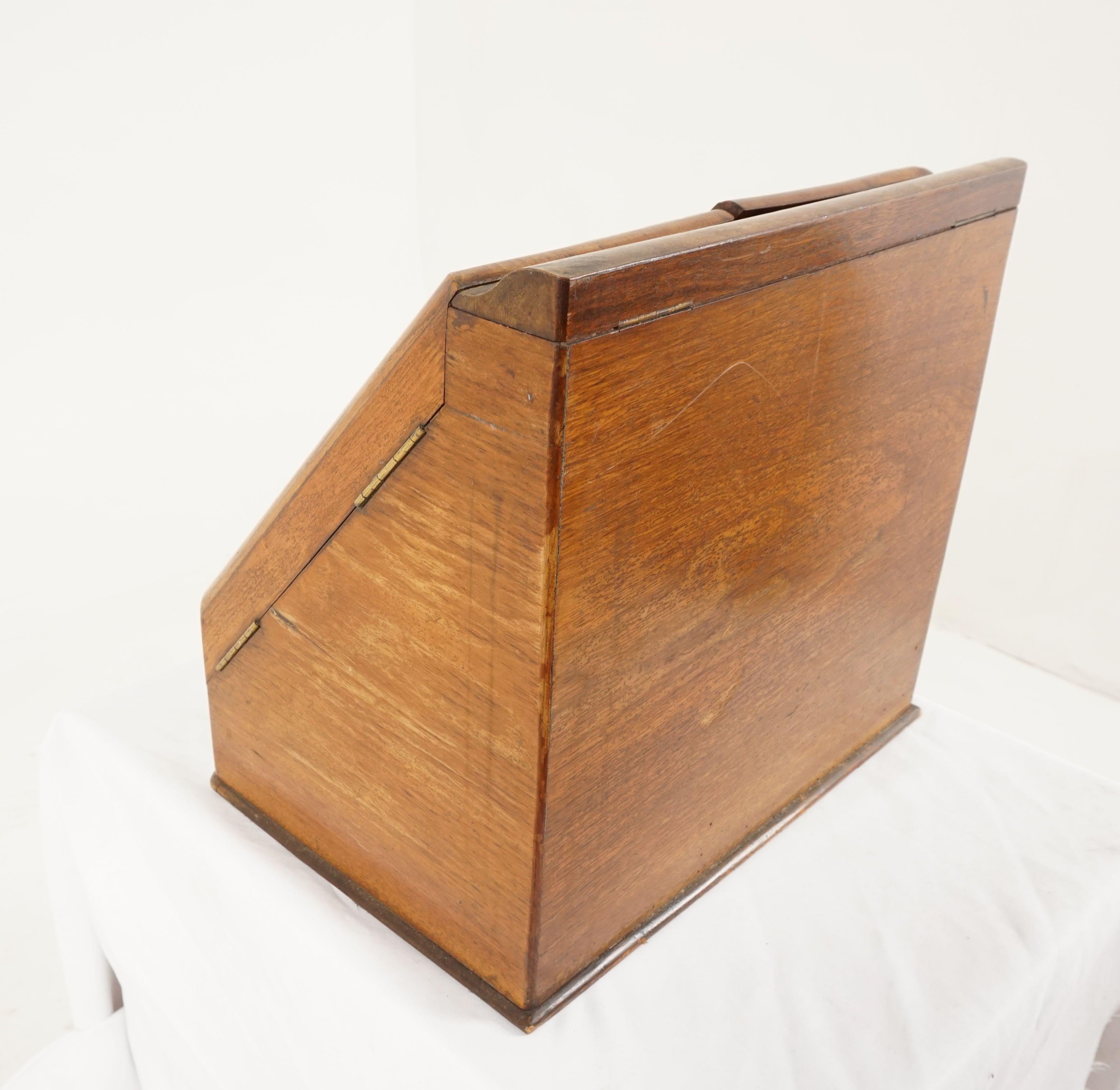 Antique Oak Writing Box, Stationary Cabinet, Box, Scotland 1880, B2465 1