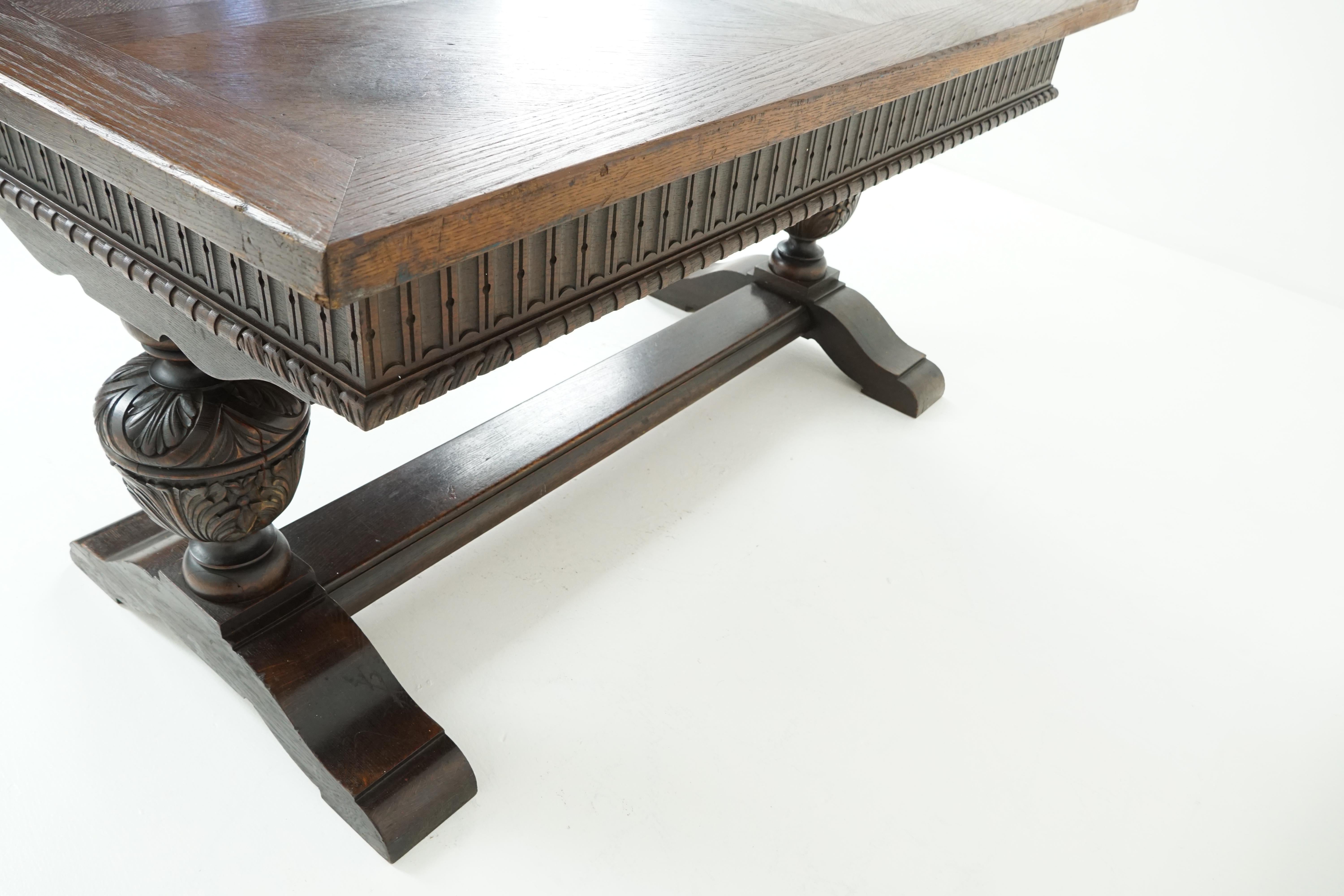 Early 20th Century Antique Oak Writing Table, Desk With Large Bulbous Supports, 1794