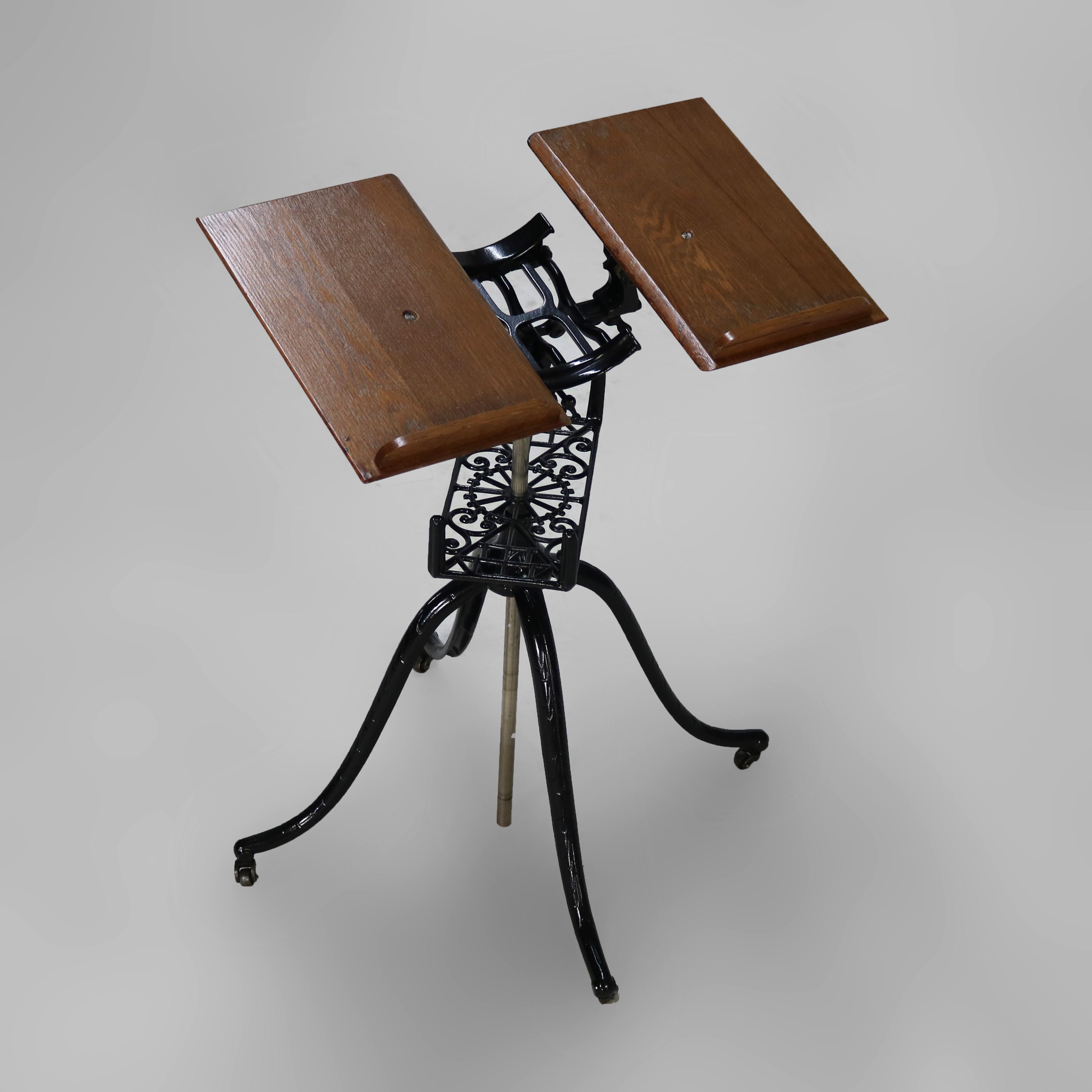 Antique Oak & Wrought Iron Adjustable Music Stand C1920 For Sale 1