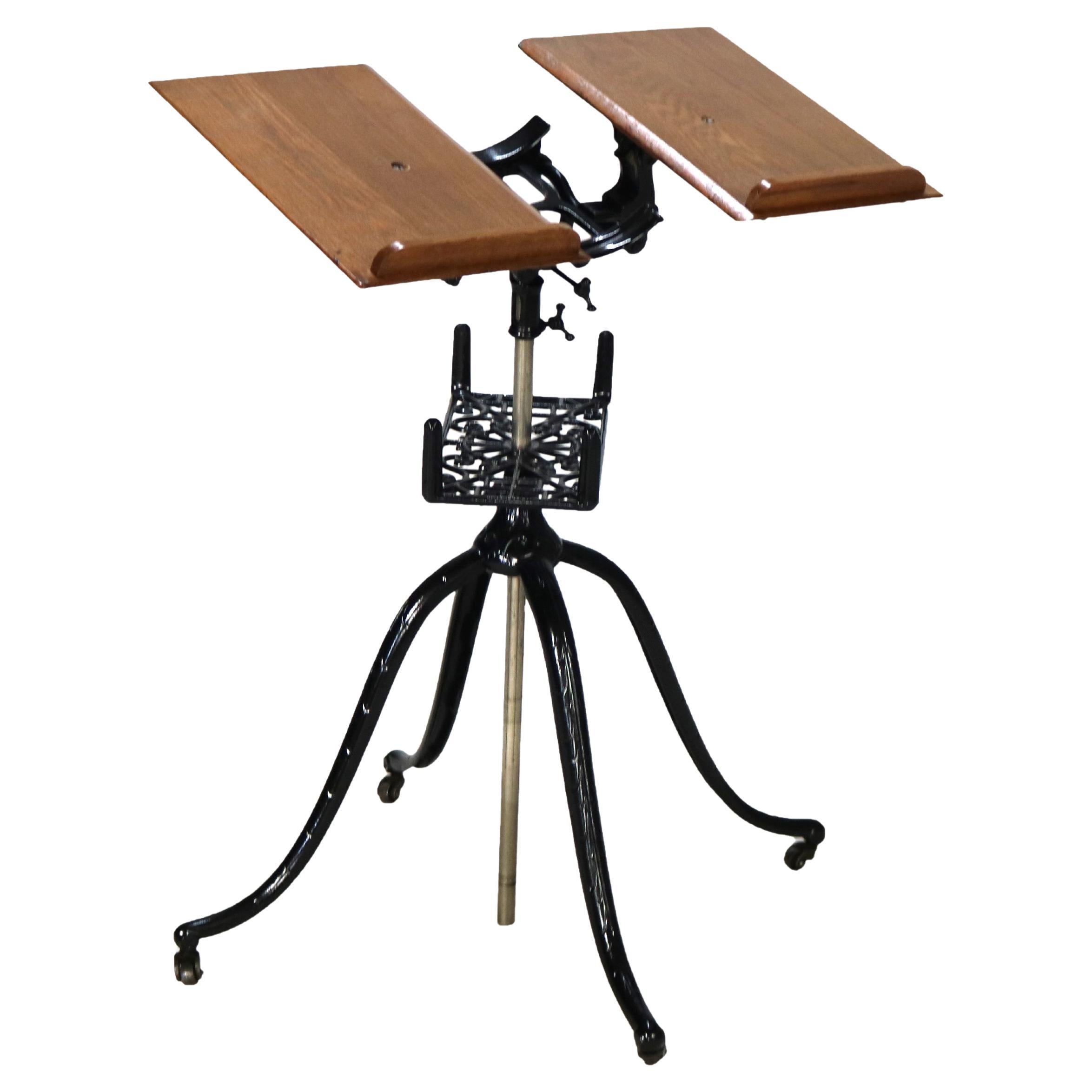 Antique Oak & Wrought Iron Adjustable Music Stand C1920
