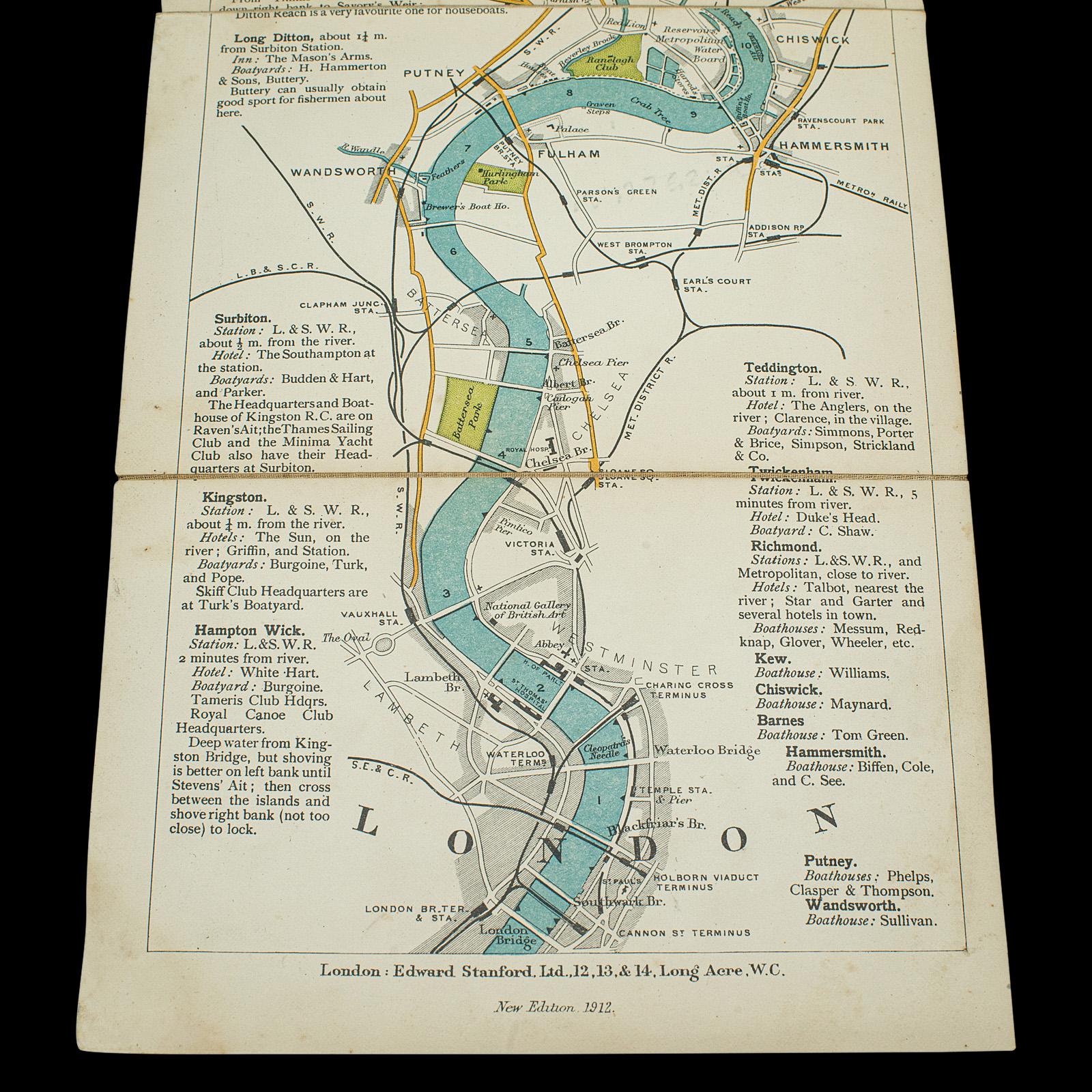 Antique Oarsman's Map of the River Thames, English, Cartography, Published 1912 For Sale 3