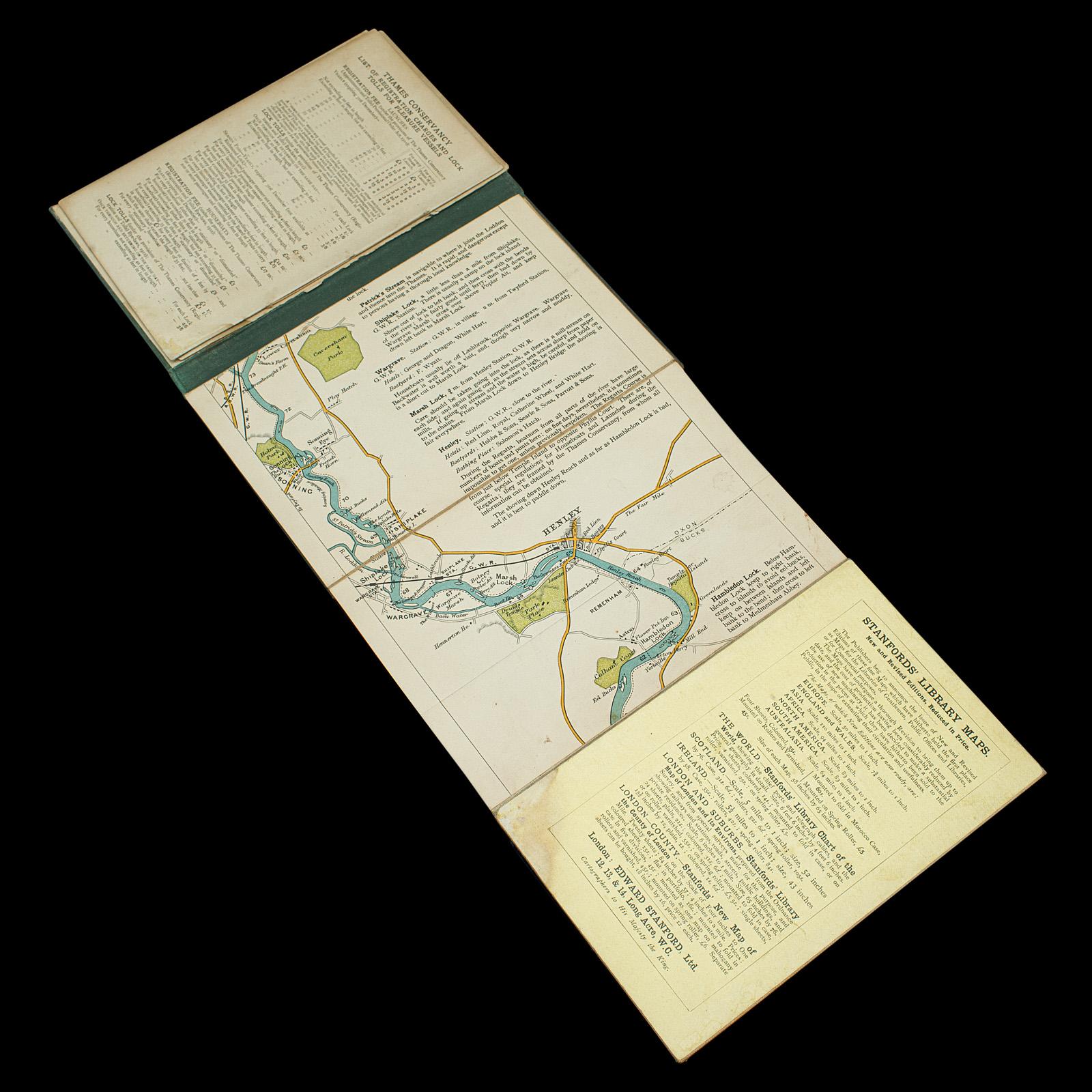 20th Century Antique Oarsman's Map of the River Thames, English, Cartography, Published 1912 For Sale