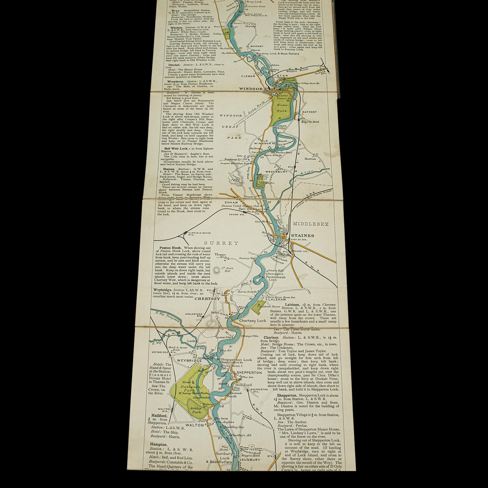 Antique Oarsman's Map of the River Thames, English, Cartography, Published 1912 For Sale 1