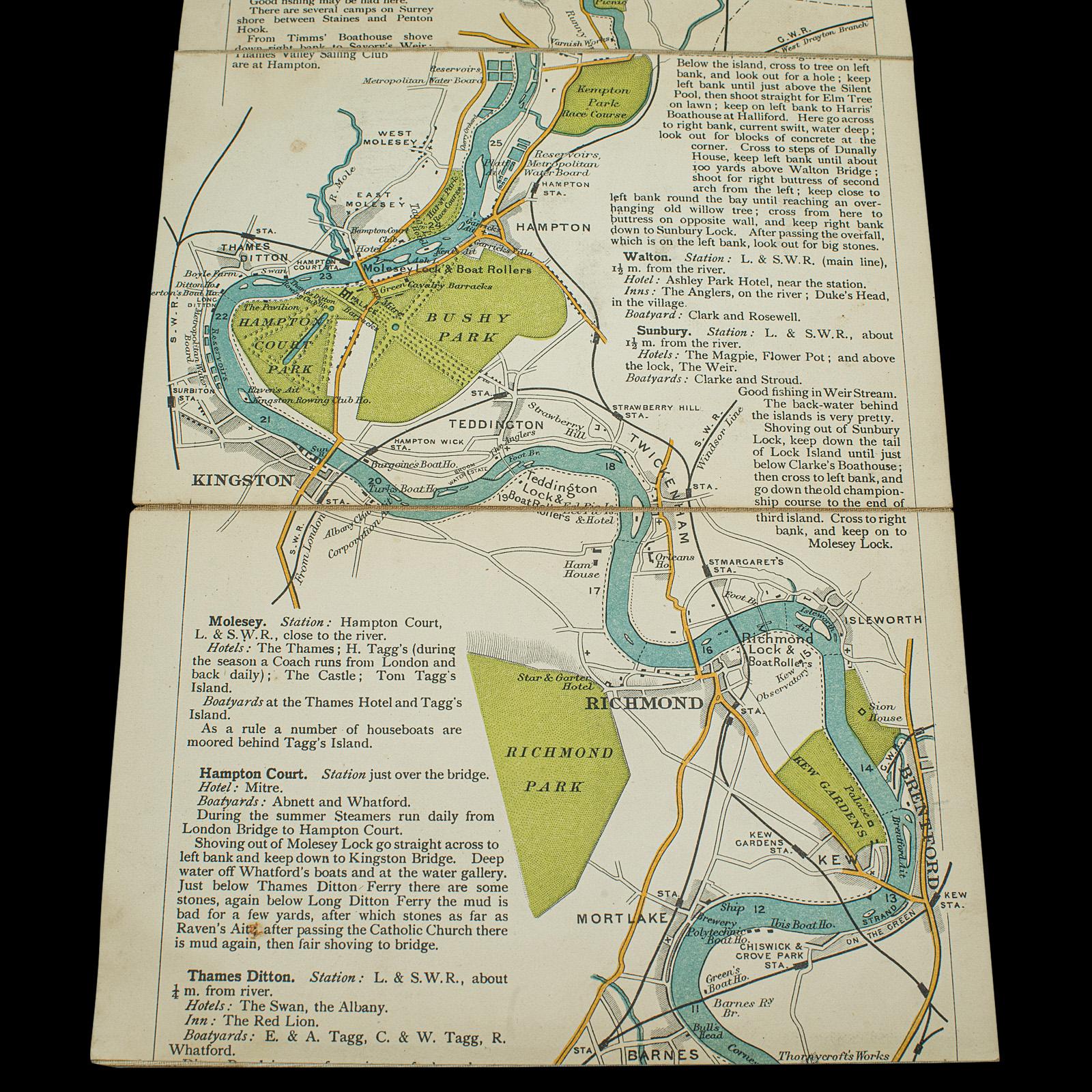 Antique Oarsman's Map of the River Thames, English, Cartography, Published 1912 For Sale 2