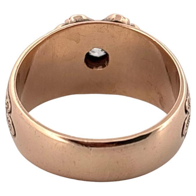 Antique OB Ostby Barton 10K Yellow Gold .82 Carat Diamond Masonic Enamel Ring For Sale 2