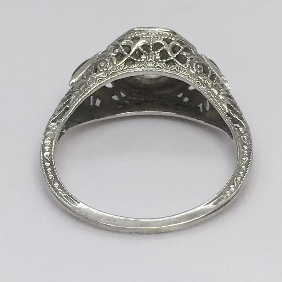 Rough Cut Antique OB OSTBY BARTON 14K White Gold 1/2 Ct Diamond Engagement RIng Size 6.5 For Sale
