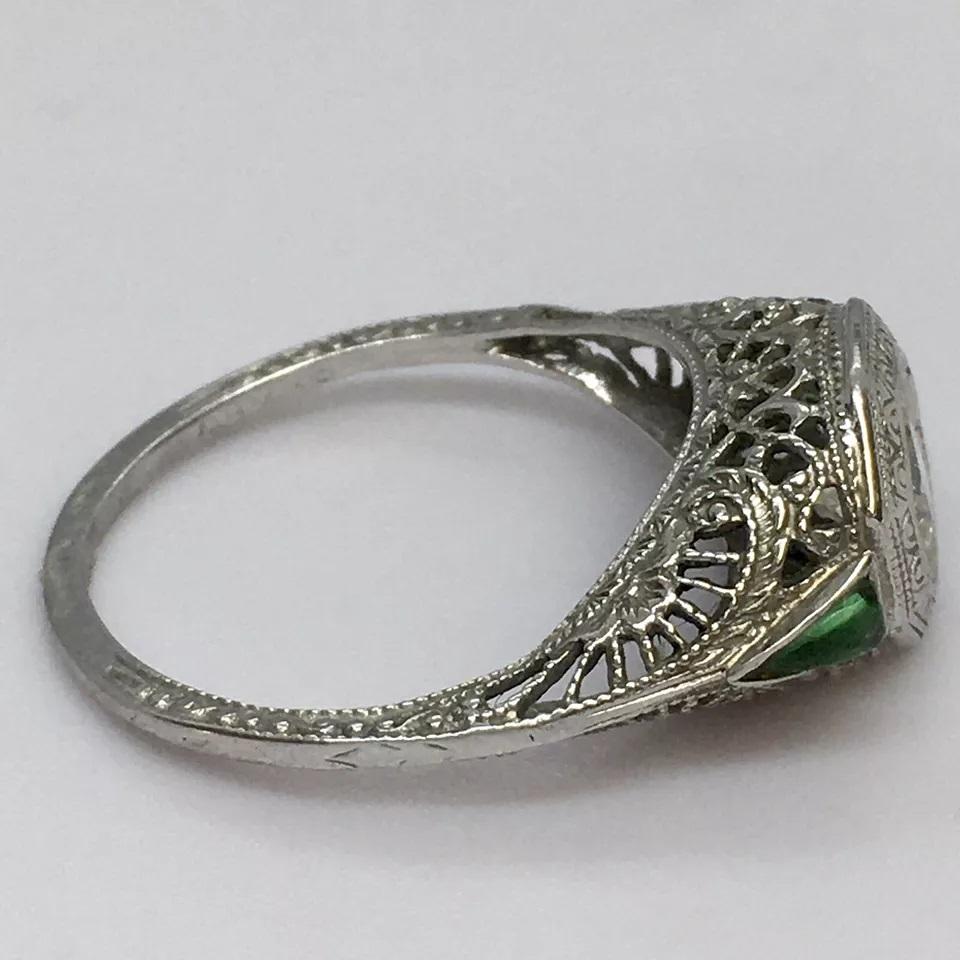Antique OB OSTBY BARTON 14K White Gold 1/2 Ct Diamond Engagement RIng Size 6.5 In Good Condition For Sale In Los Angeles, CA