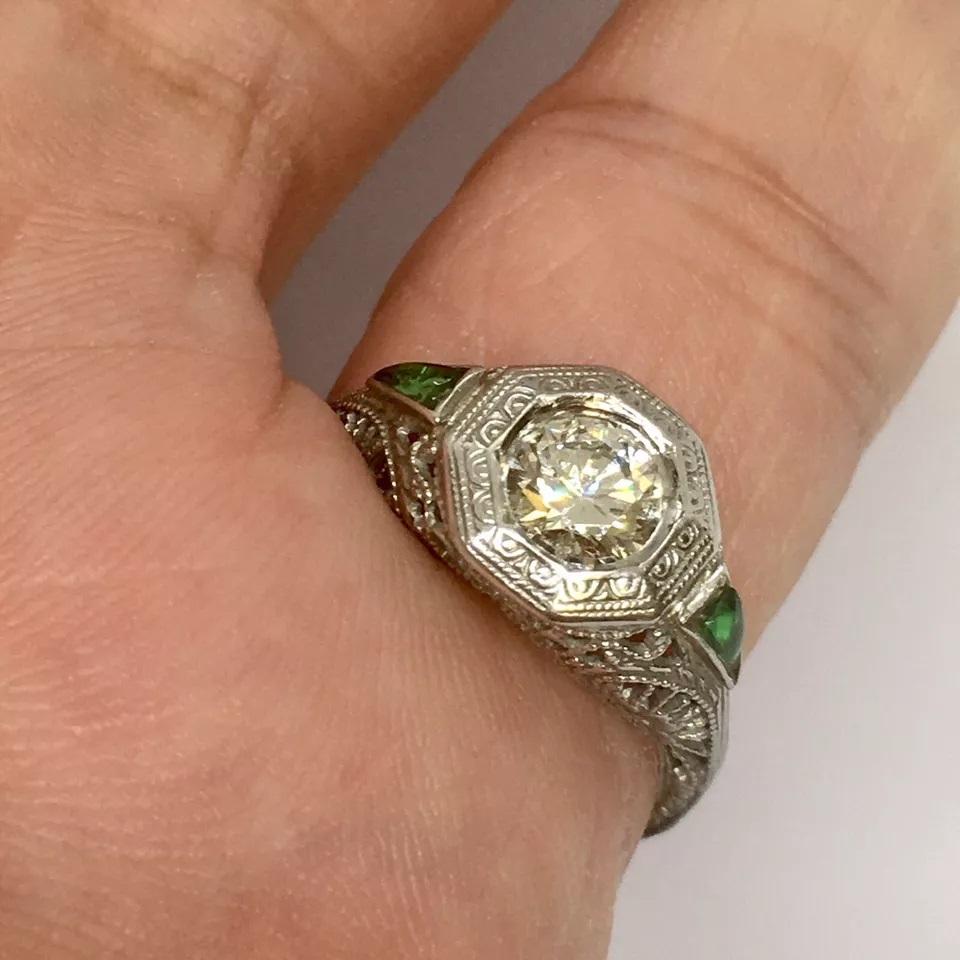 Antique OB OSTBY BARTON 14K White Gold 1/2 Ct Diamond Engagement RIng Size 6.5 For Sale 1