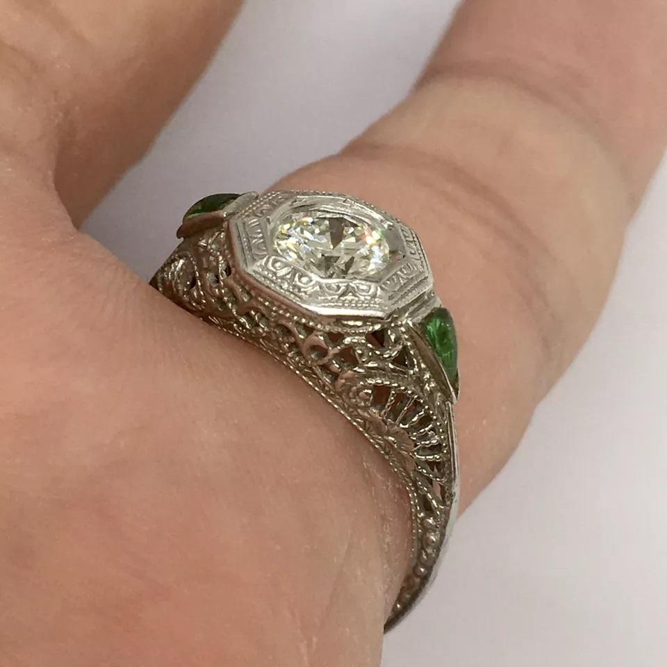 Antique OB OSTBY BARTON 14K White Gold 1/2 Ct Diamond Engagement RIng Size 6.5 For Sale 3