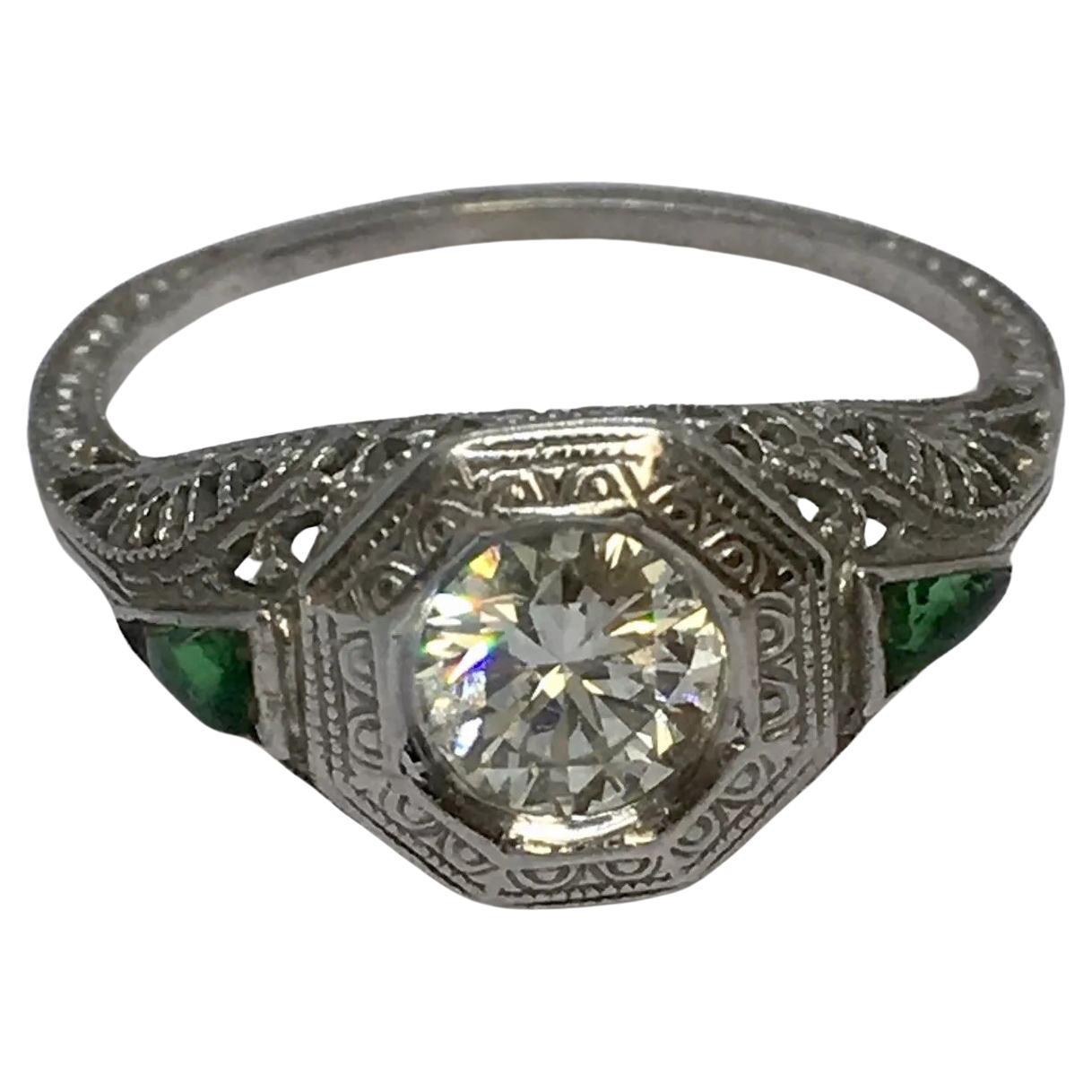 Antique OB OSTBY BARTON 14K White Gold 1/2 Ct Diamond Engagement RIng Size 6.5