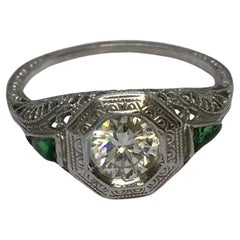 Antique OB OSTBY BARTON 14K White Gold 1/2 Ct Diamond Engagement RIng Size 6.5