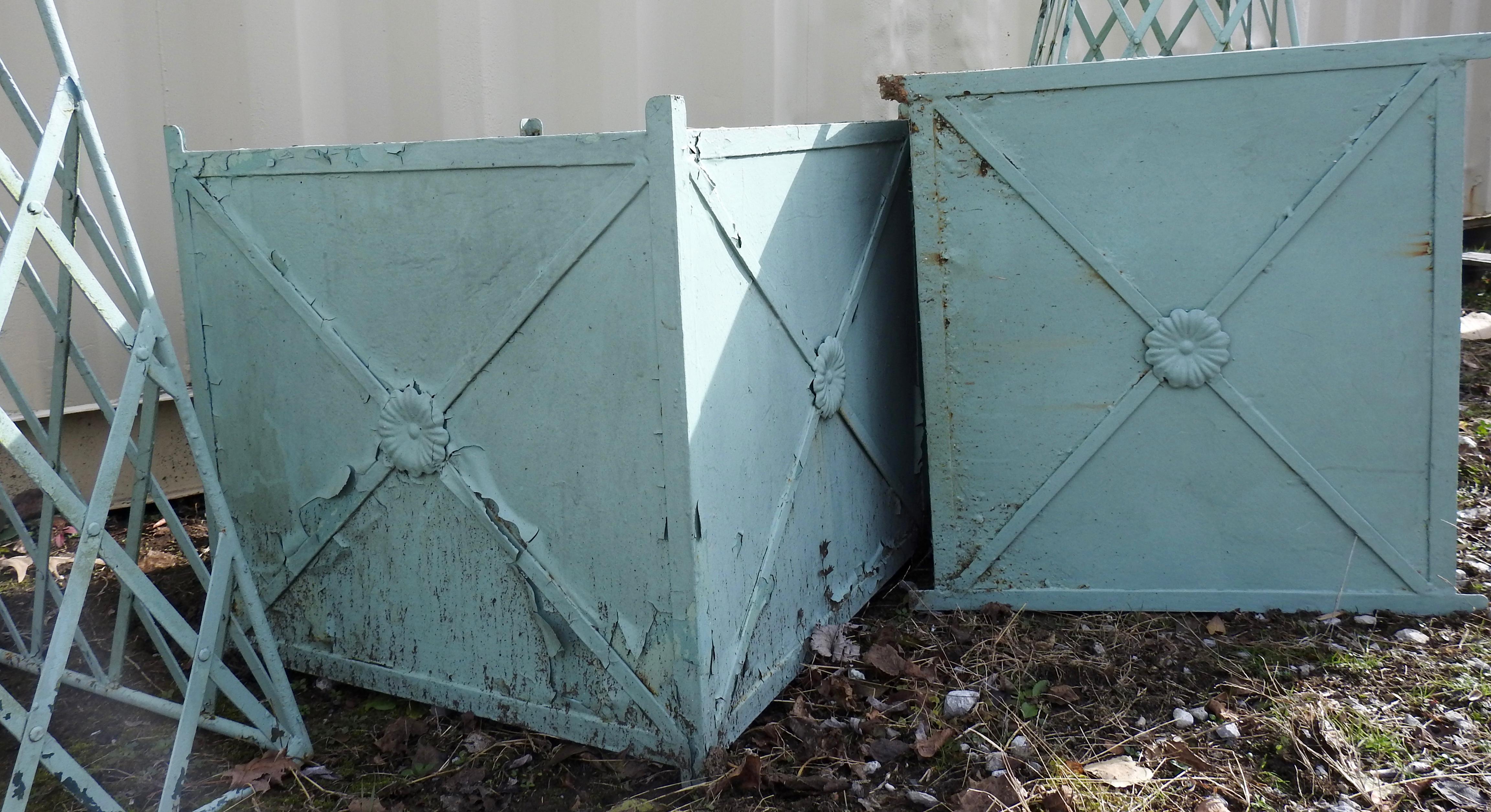 Art Nouveau Antique Obelisk Planters with Turquoise Paint For Sale