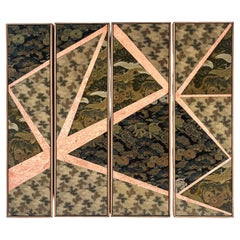 Antique obi textile art " Pine forest ~ Longivety ~ " by ikasu  Green , Japan