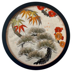 Antique obi textile art " View from the Window ~ Shochikubai ~ " by ikasu, Japan