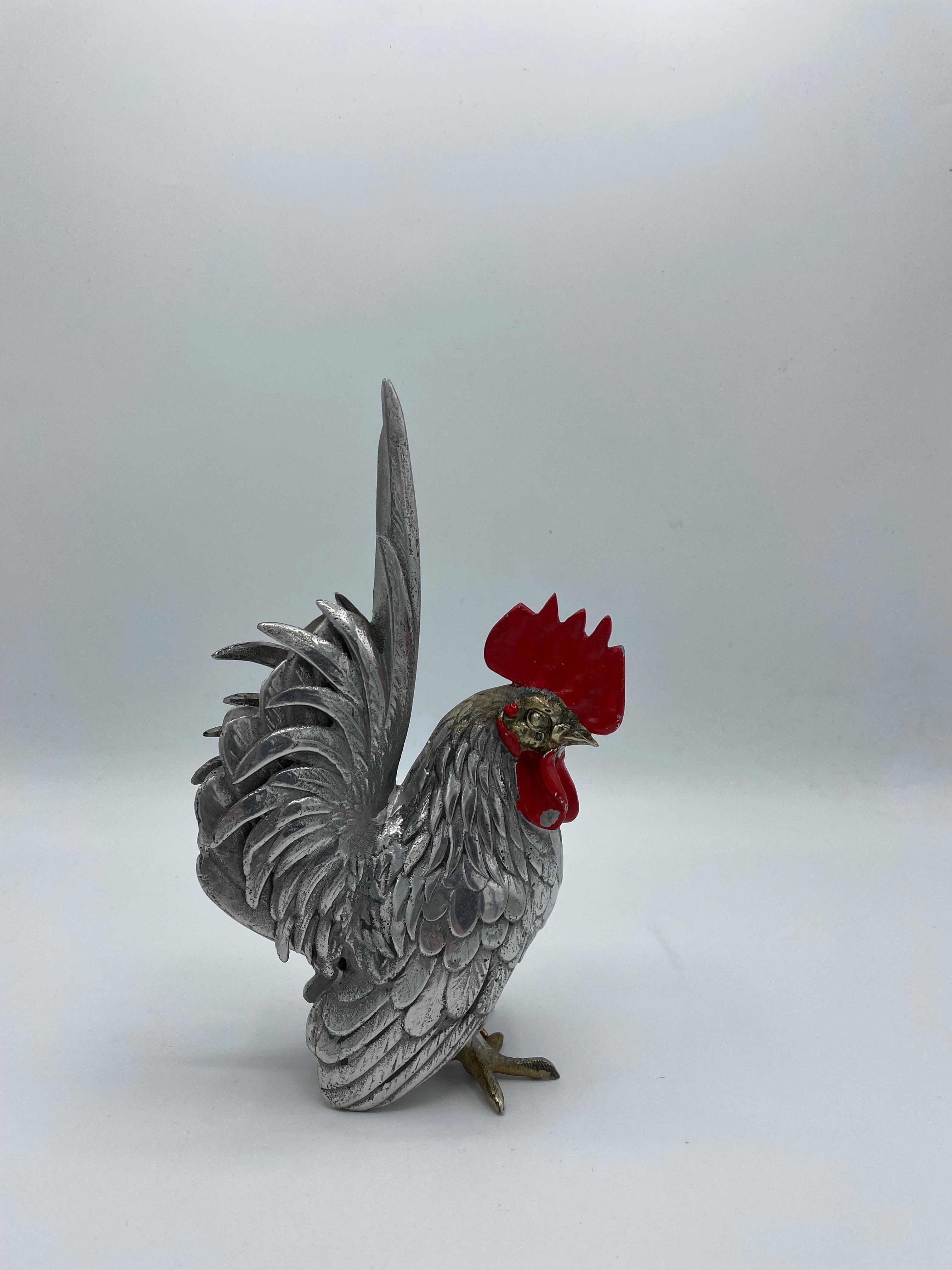 These are two objects of roosters. 
These are made with iron.

Dimensions:
Big one: 12.5 x 6.5 x H20.5 cm
Small one: 10 x 6.5 H11 cm

(Both are in good condition but some of paint is coming off. and the left leg of this small rooster is a