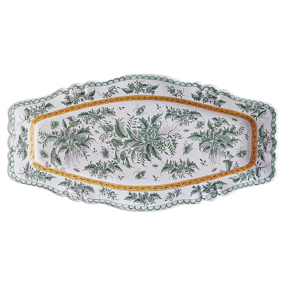 Antique Oblong Ceramic Wall Platter in White and Green, France, 19th Century For Sale