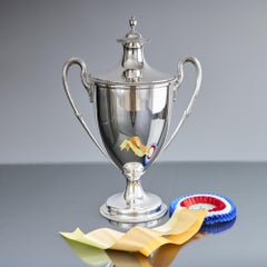Two-handled antique silver trophy cup & cover