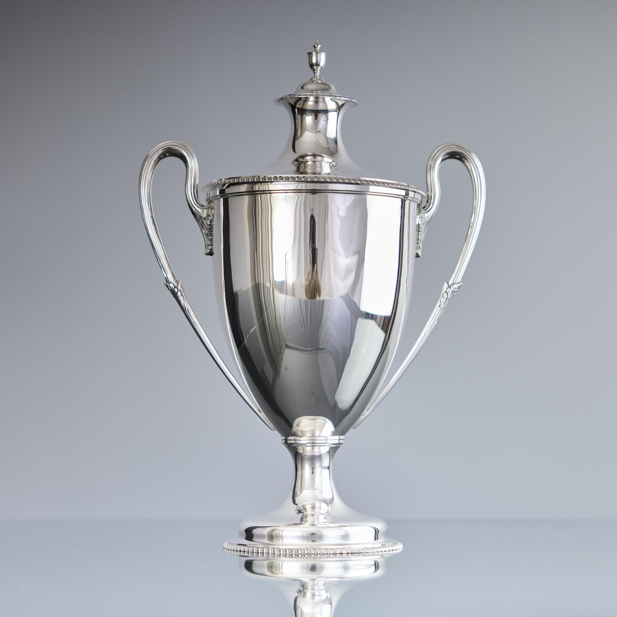Edwardian Two-handled antique silver trophy cup & cover For Sale