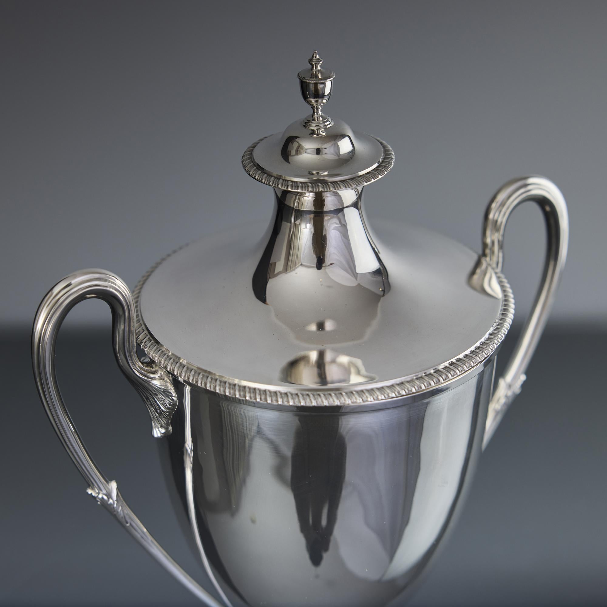 British Two-handled antique silver trophy cup & cover For Sale