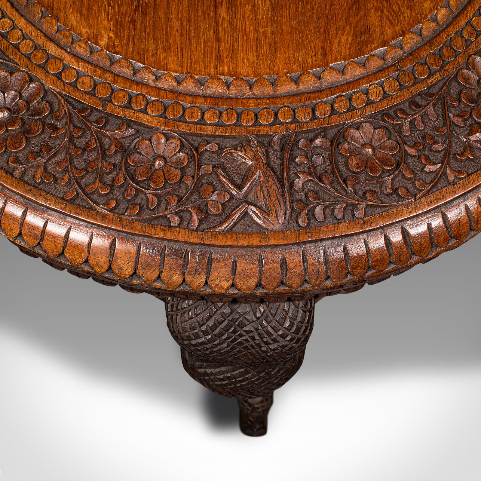 Antique Occasional Table, Indian Teak, Carved, Coffee, Elephants, Late Victorian 5