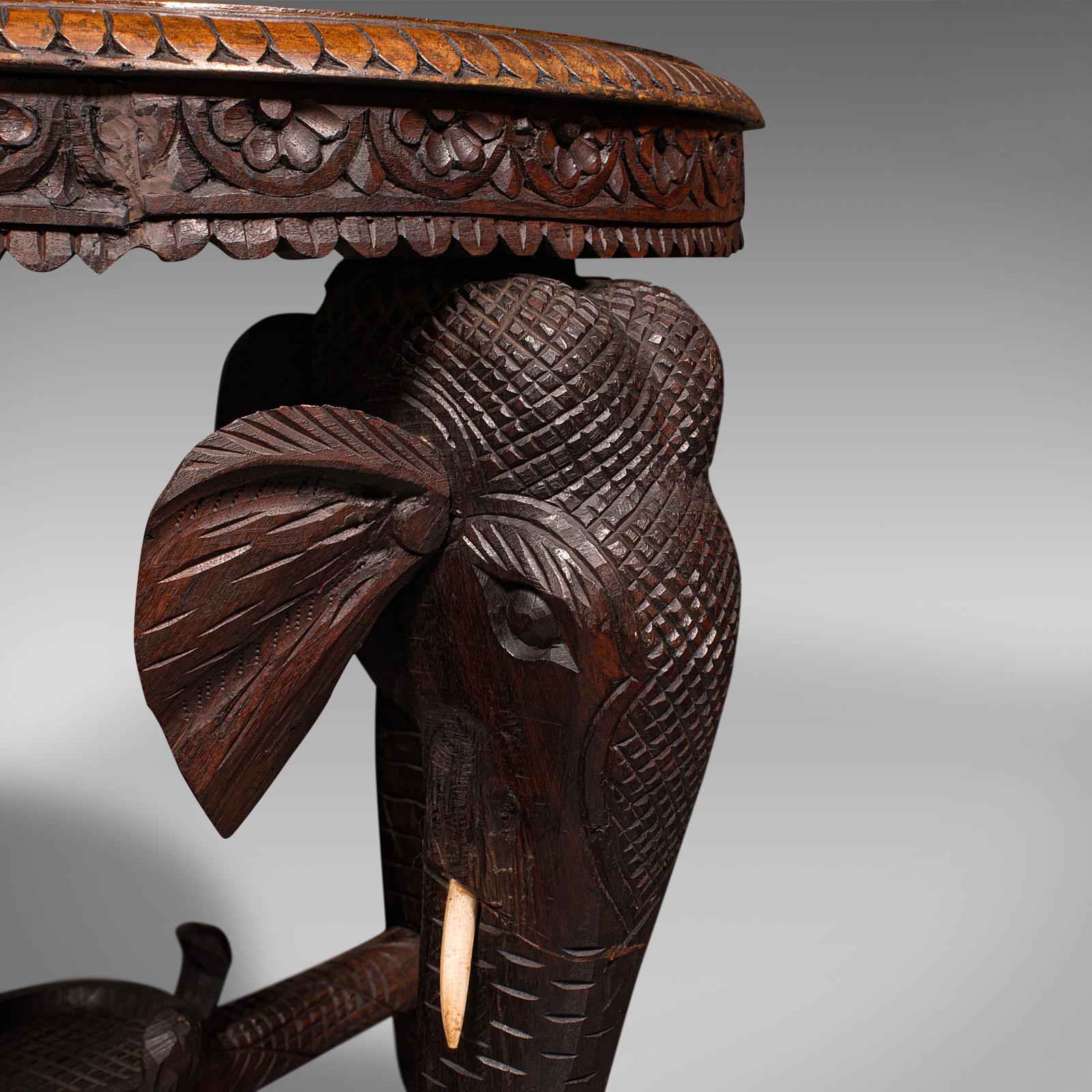 Antique Occasional Table, Indian Teak, Carved, Coffee, Elephants, Late Victorian 6