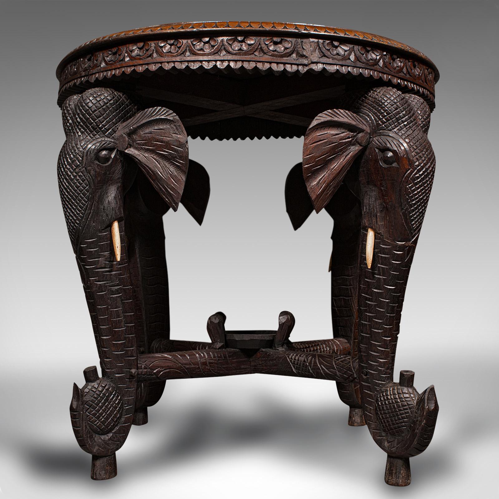 Antique Occasional Table, Indian Teak, Carved, Coffee, Elephants, Late Victorian 7