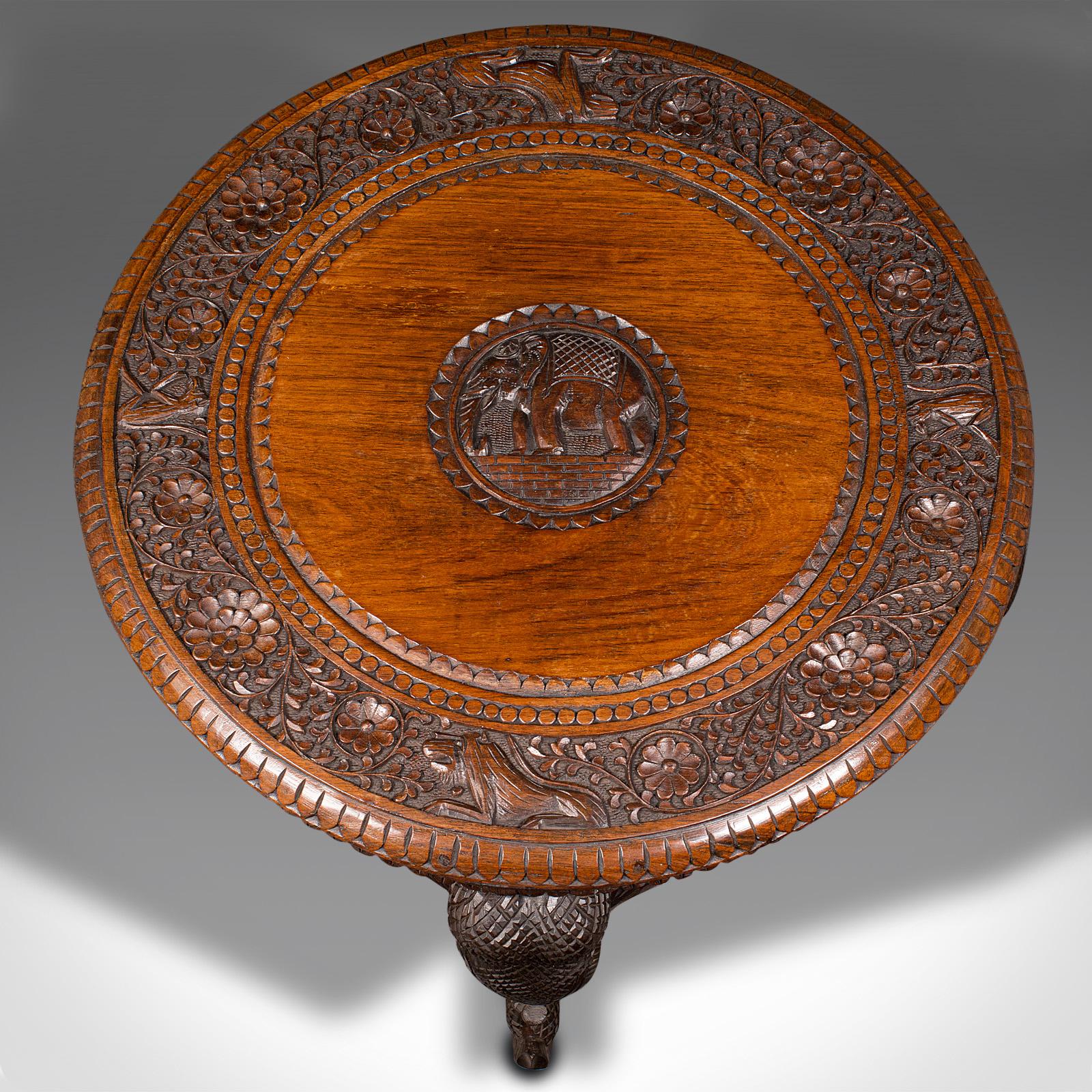 Antique Occasional Table, Indian Teak, Carved, Coffee, Elephants, Late Victorian 2
