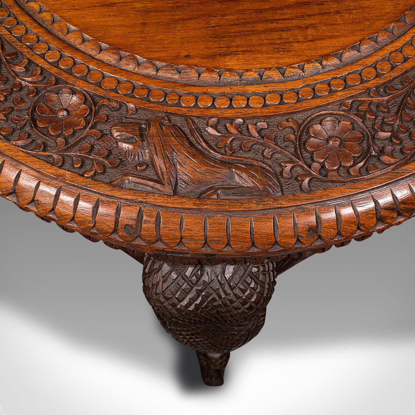 Antique Occasional Table, Indian Teak, Carved, Coffee, Elephants, Late Victorian 4