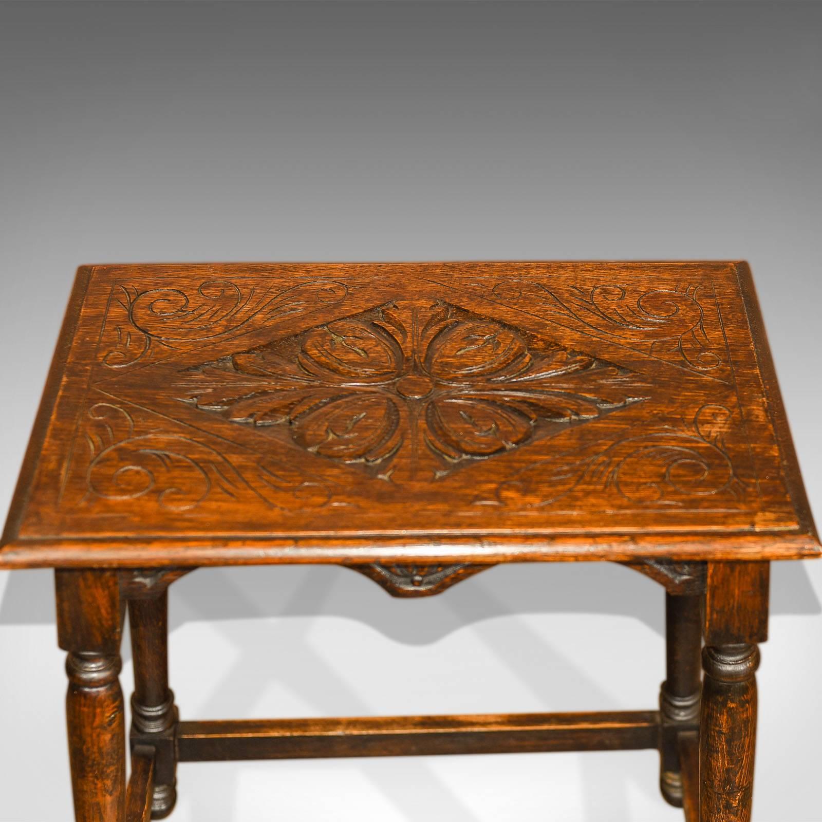 Hand-Carved Antique Occasional Table, Late Victorian Oak, circa 1890