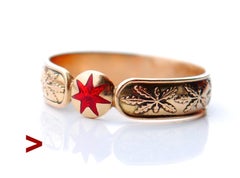 Antique Occult Men Unisex Ring solid 18K Gold Blazing Star Enamel Ø16 US/ 7gr