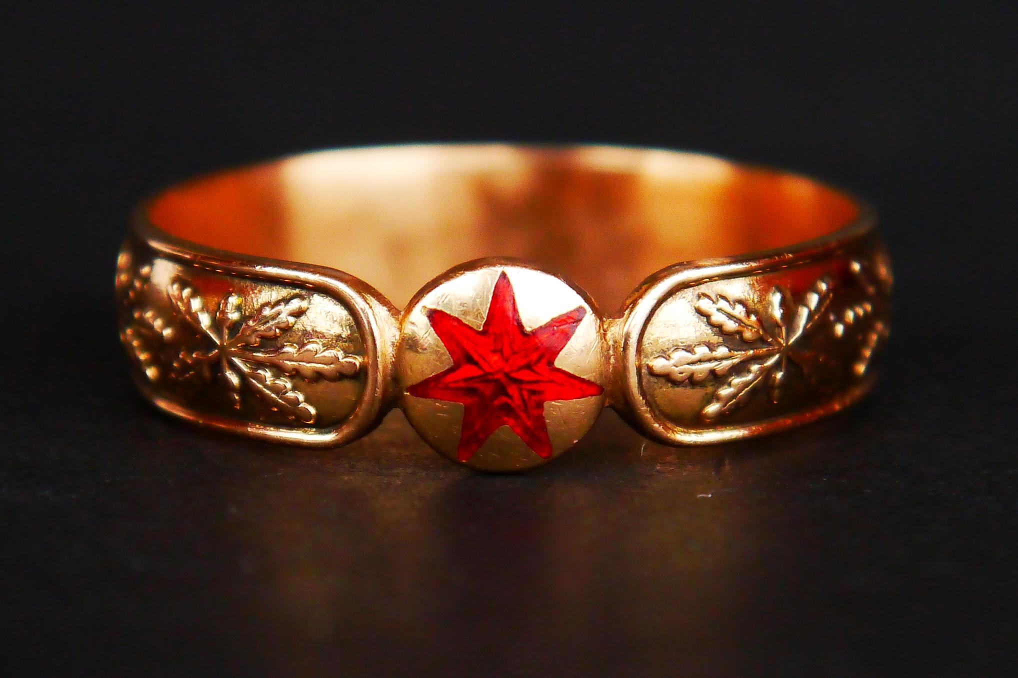 Antique Occult Men Unisex Ring solid 18K Gold Blazing Star Enamel Ø16 US/ 7gr For Sale 4