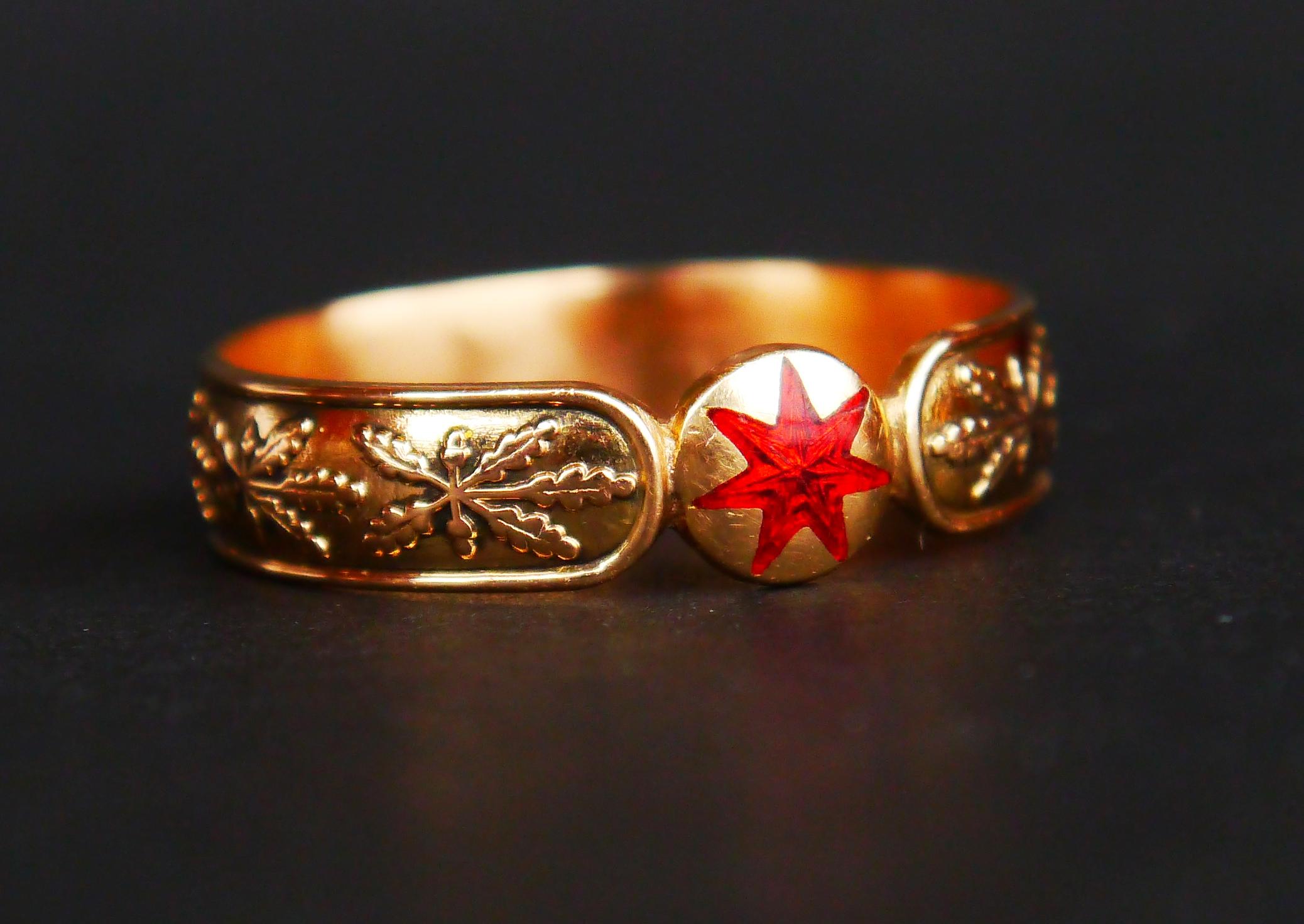 Antique Occult Men Unisex Ring solid 18K Gold Blazing Star Enamel Ø16 US/ 7gr For Sale 5