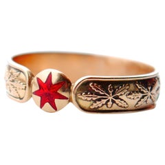 Antike Occult Männer Unisex Ring massiv 18K Gold Blazing Star Emaille Ø16 US/ 7gr