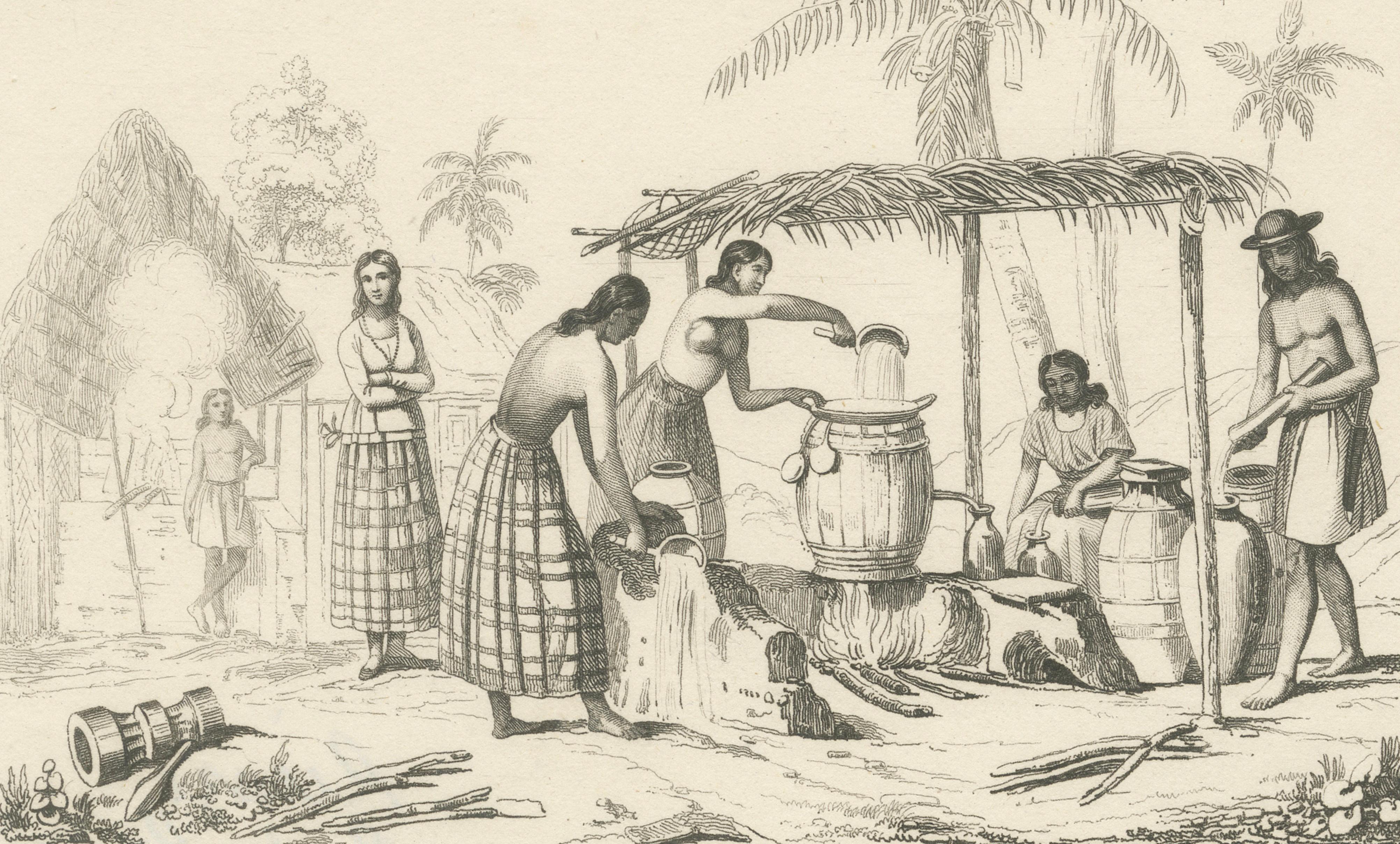 Antique Oceania Engravings – Guam Chamorro Life, Distillery and Costumes, 1836