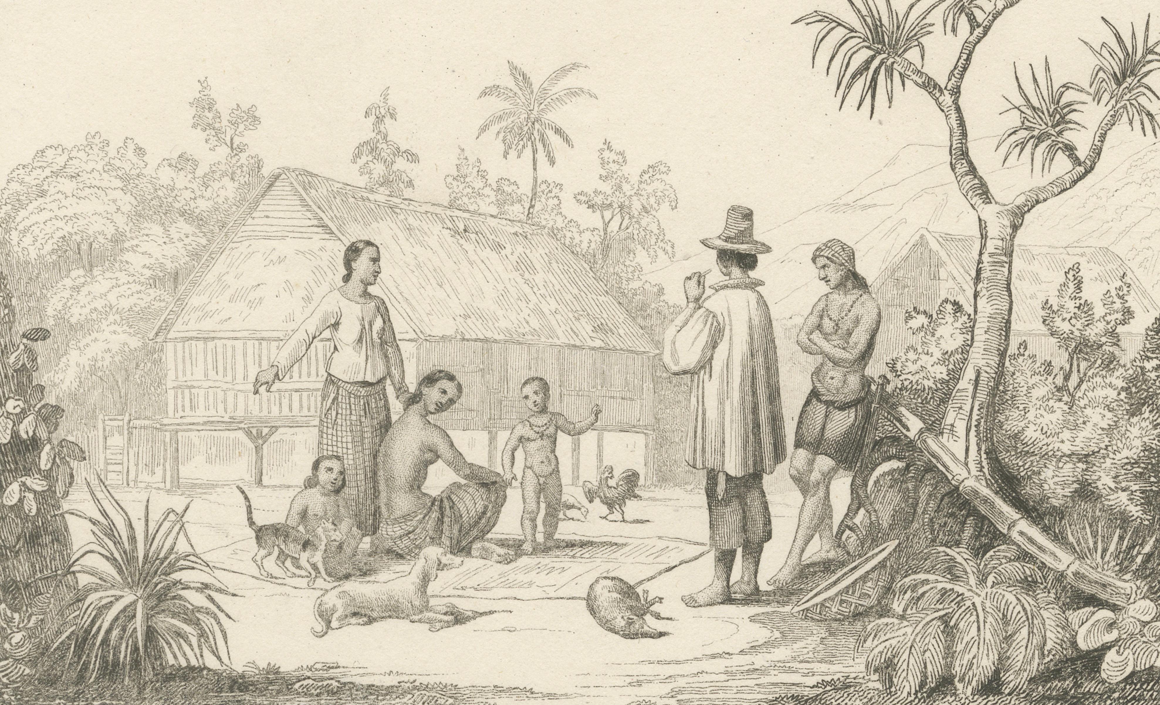Antique Oceania Engravings – Guam Chamorro Life, Distillery and Costumes, 1836