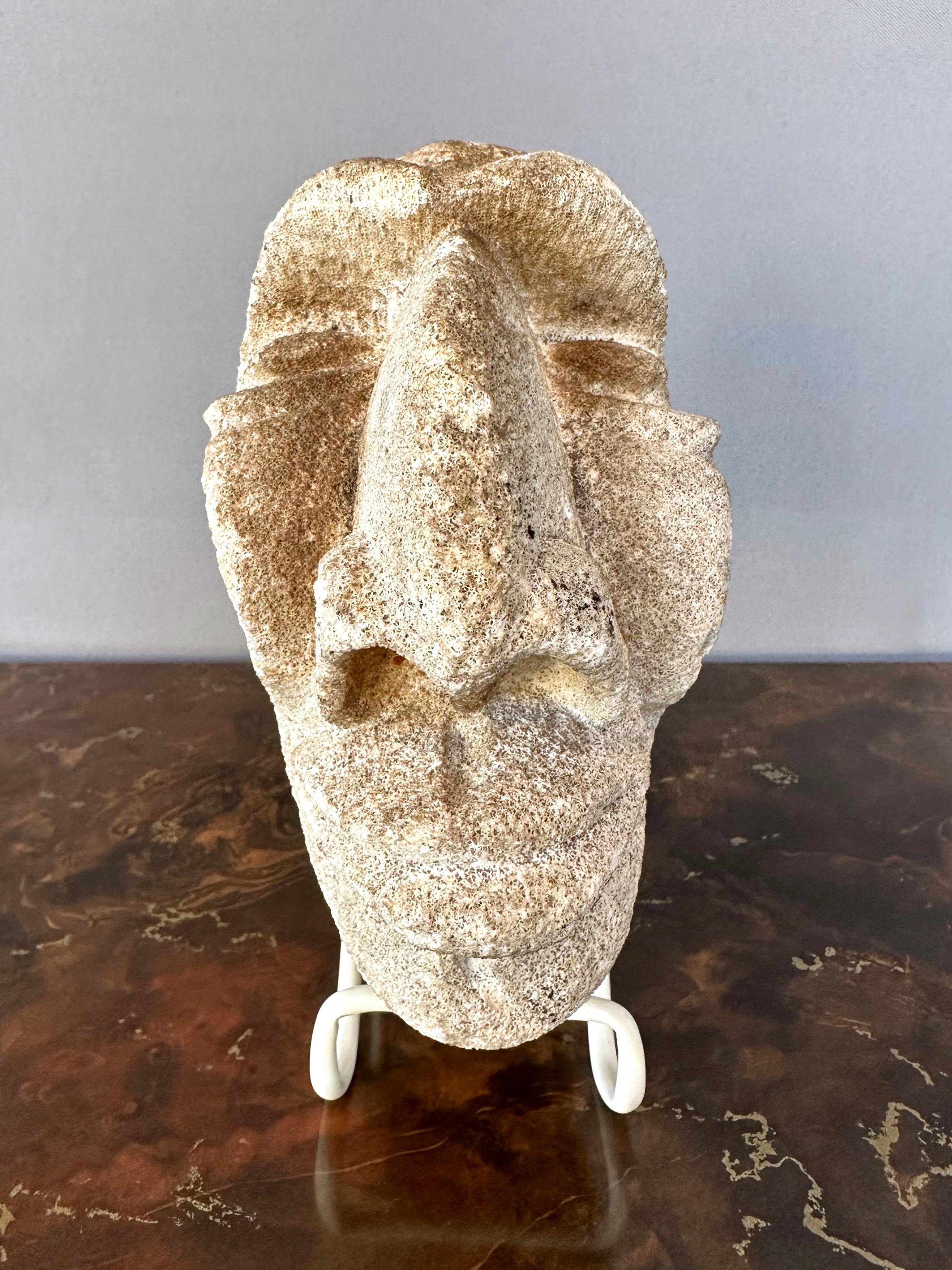 Primitive Antique Oceania White Carved Coral Ancestor’s Head #824, 19th Century