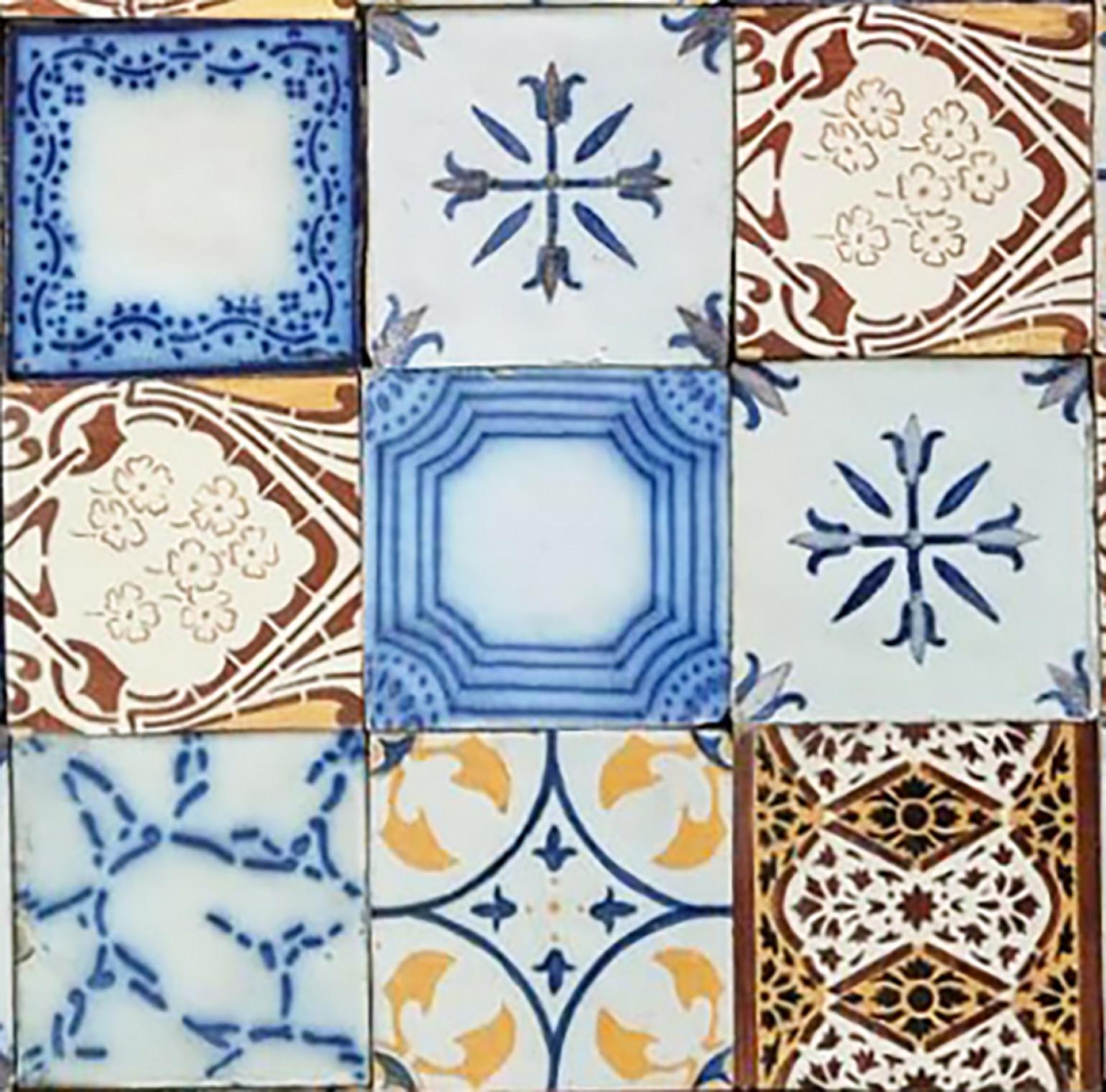 Art Deco Antique Ochre Glazed Relief Tiles, circa 1920 For Sale