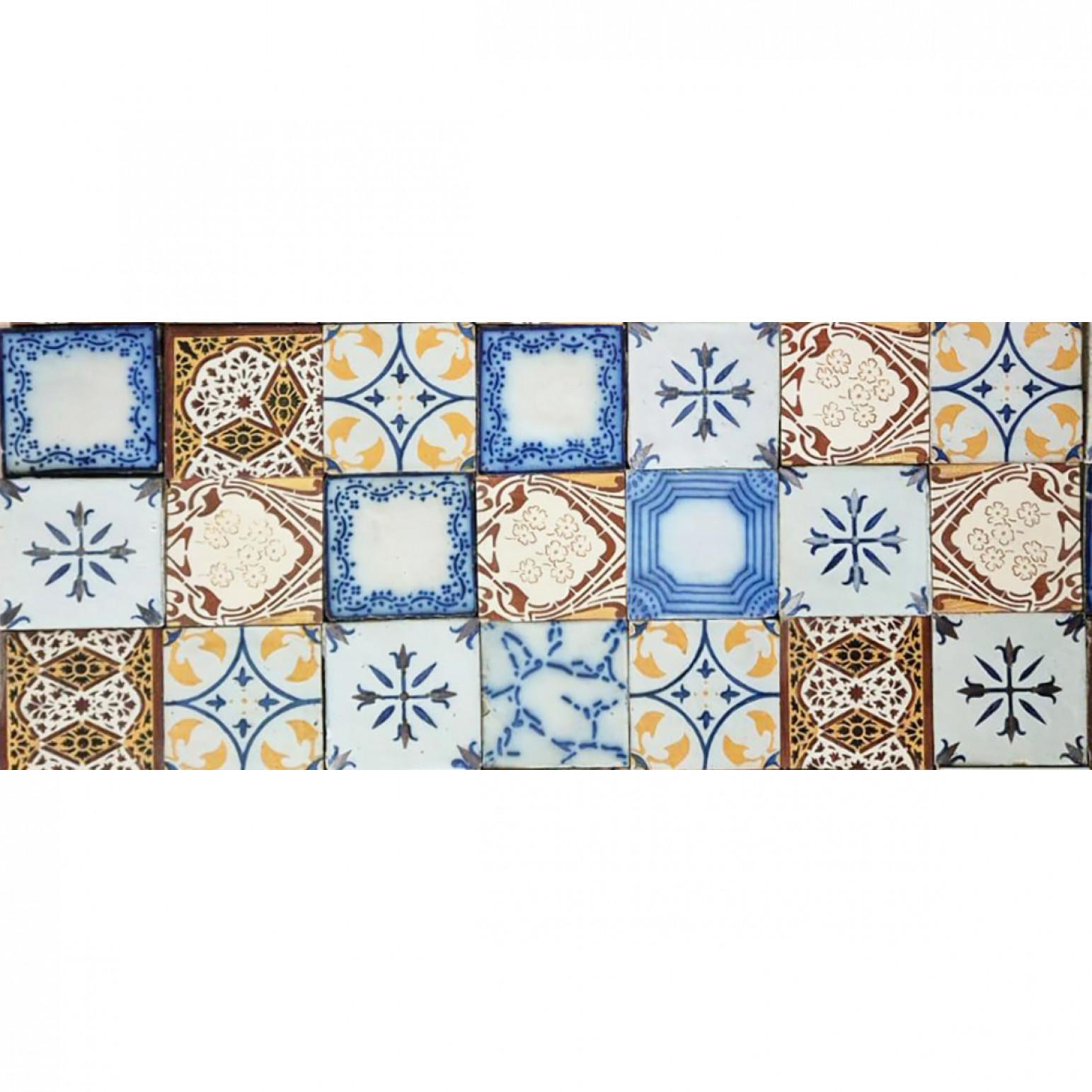 Belgian Antique Ochre Glazed Relief Tiles, circa 1920 For Sale