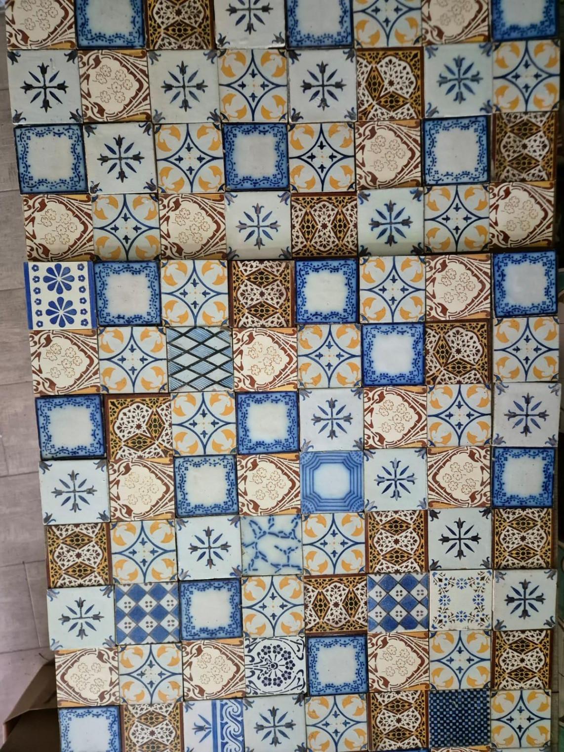 Early 20th Century Antique Ochre Glazed Relief Tiles, circa 1920 For Sale