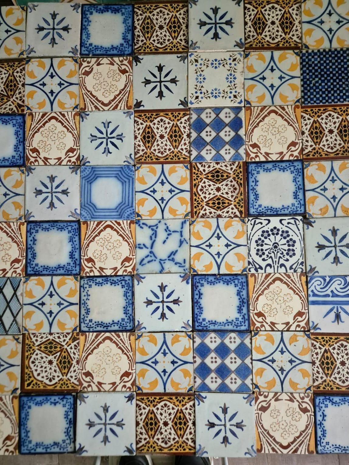 Antique Ochre Glazed Relief Tiles, circa 1920 For Sale 1