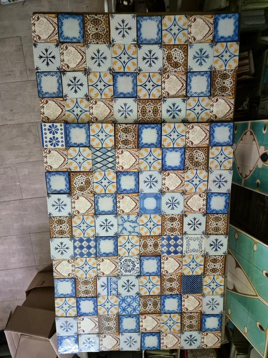 Antique Ochre Glazed Relief Tiles, circa 1920 For Sale 2