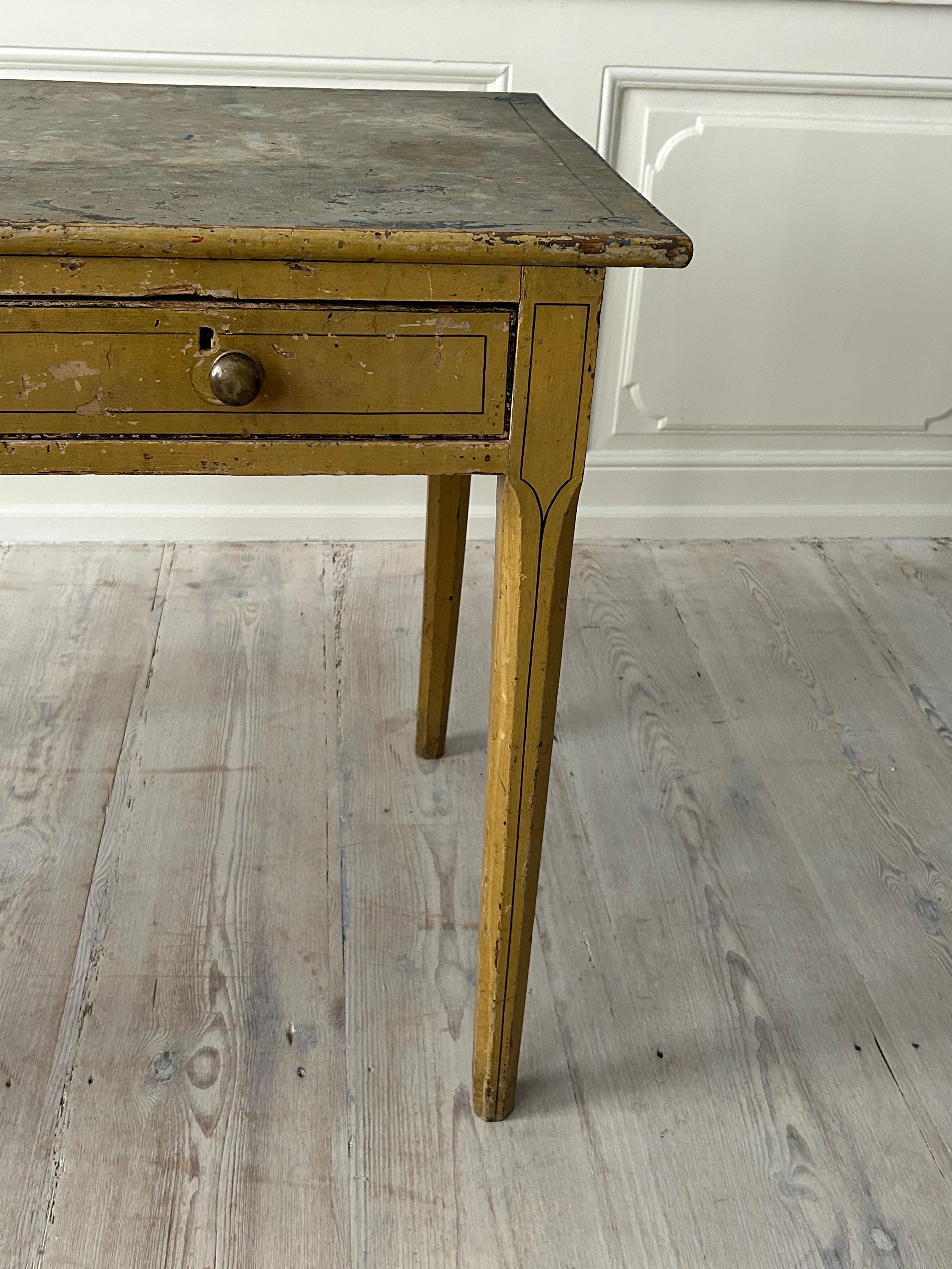 Antique Ochre Painted George III Pine Table, England, Early 19th Century For Sale 6