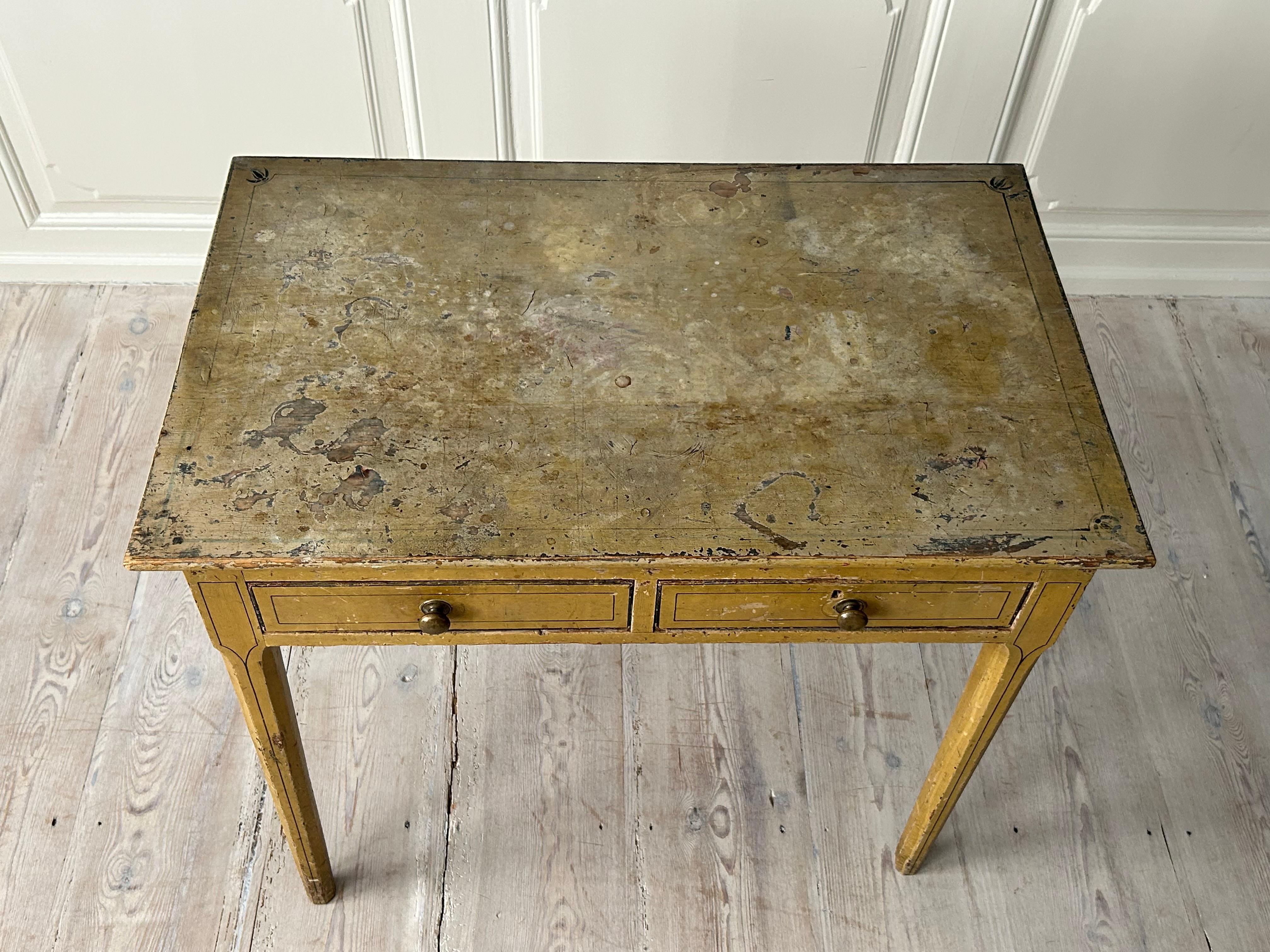 Wood Antique Ochre Painted George III Pine Table, England, Early 19th Century For Sale