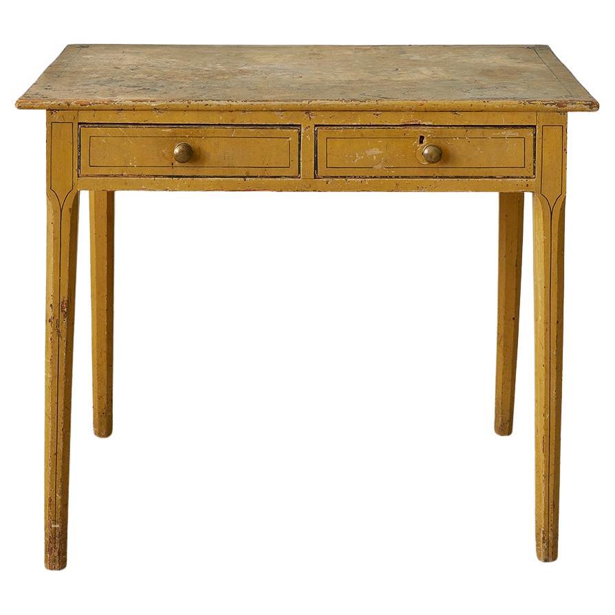 Antique Ochre Painted George III Pine Table, England, Early 19th Century For Sale
