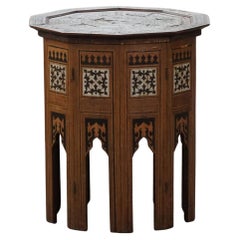 Antique Octagon Shaped Side Table in Oak & Mother-of-Pearl Inlay, Ottoman Empire
