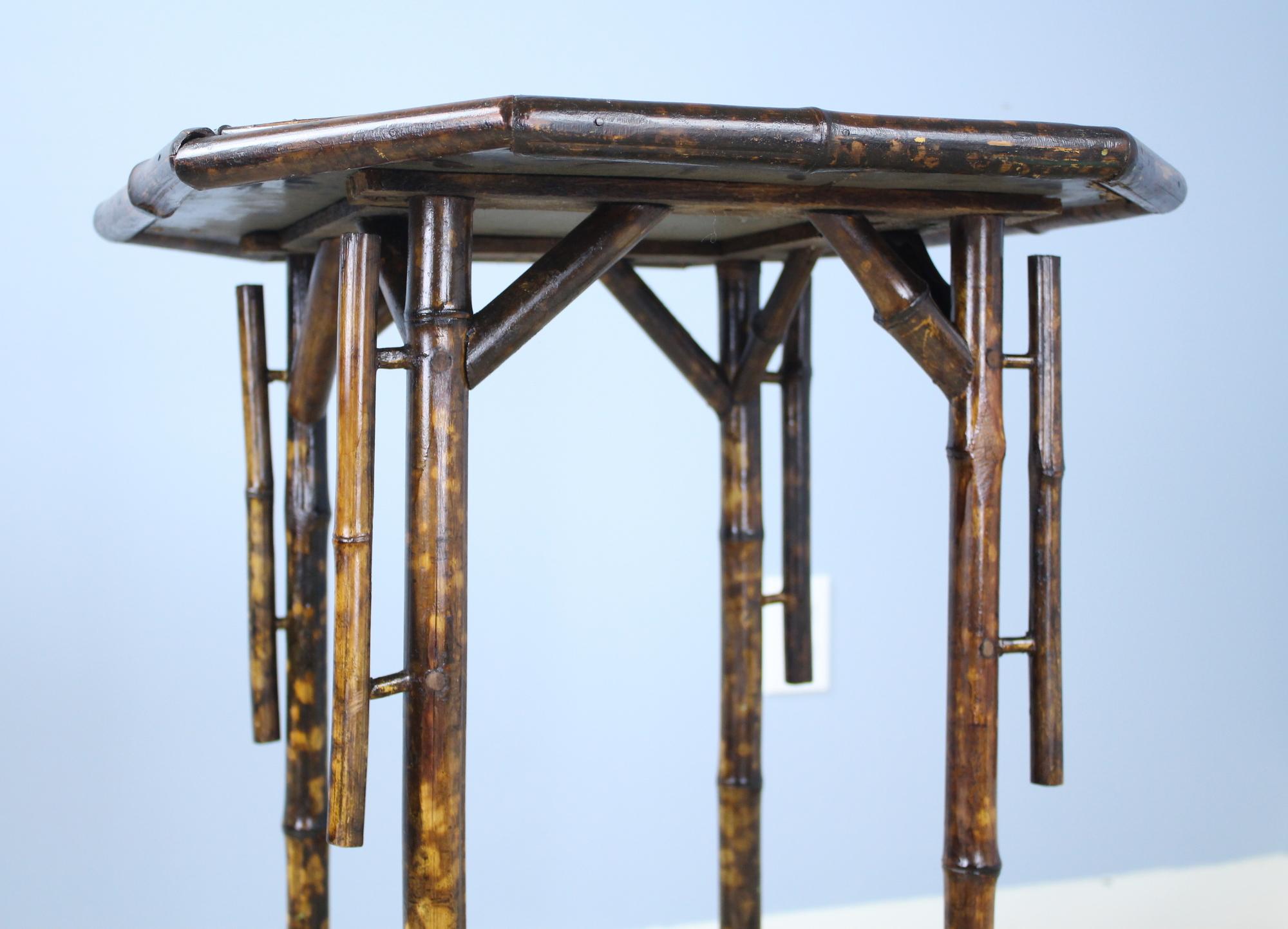 English Antique Octagonal Bamboo Side Table with Side Detail