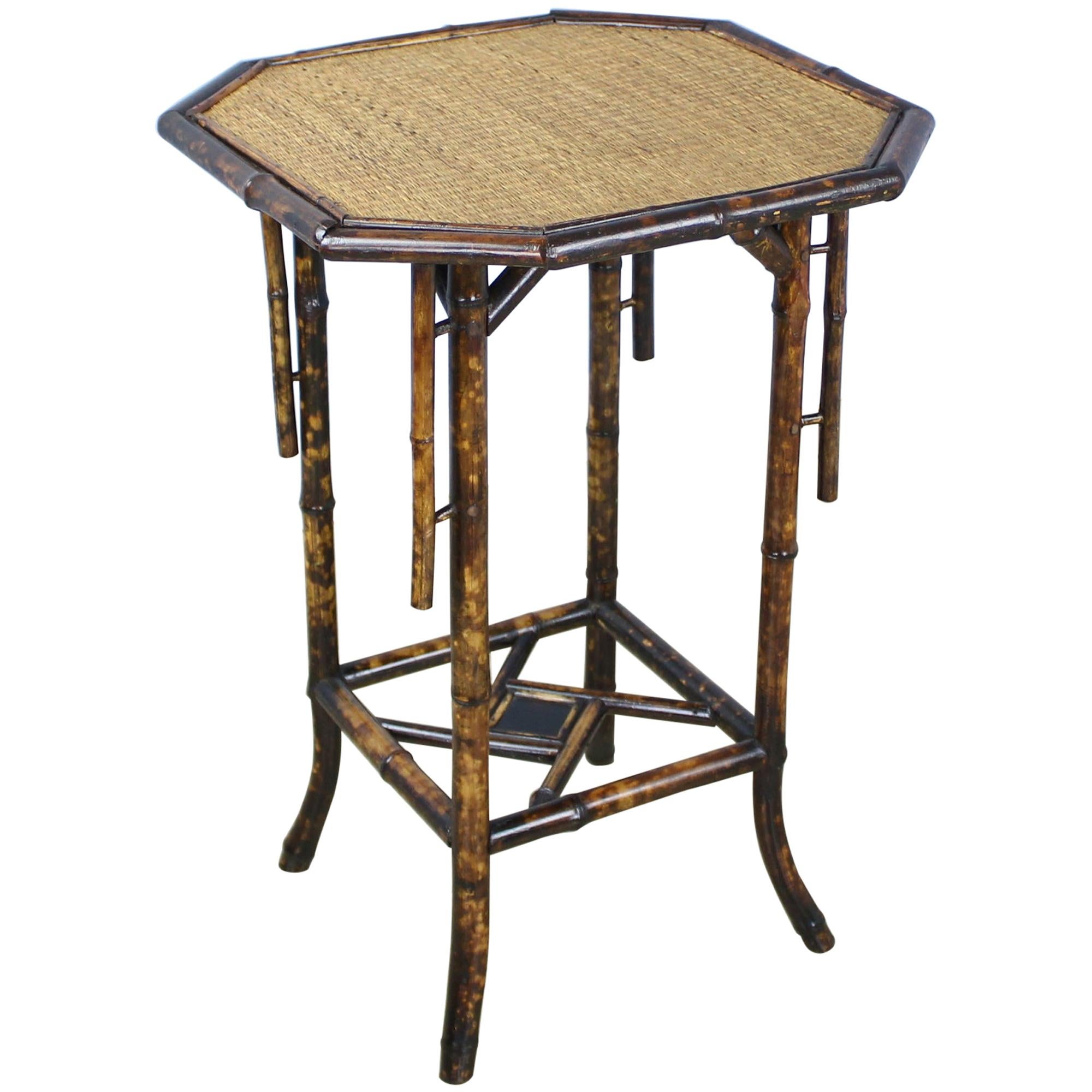Antique Octagonal Bamboo Side Table with Side Detail